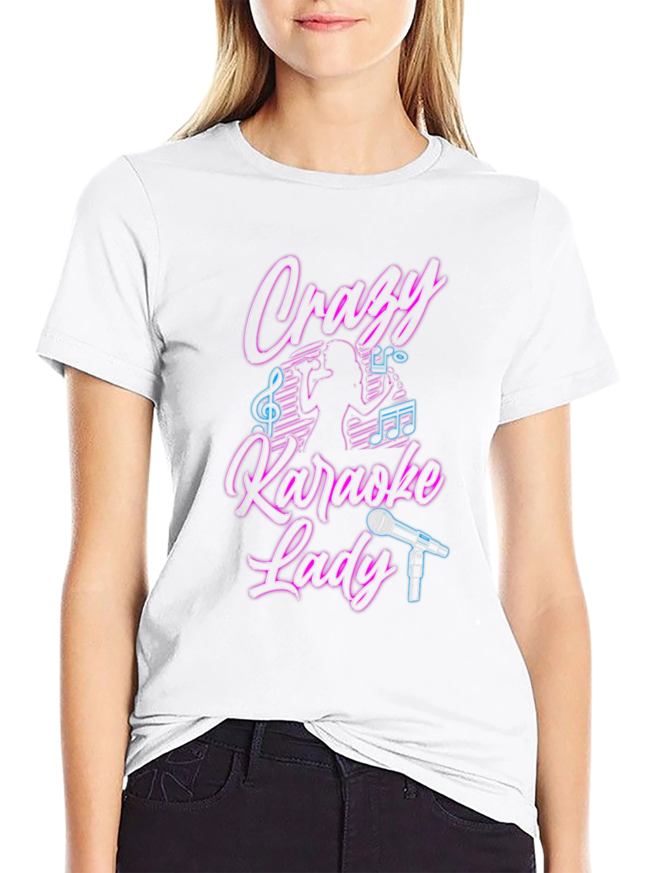 Crazy Karaoke Lady Black T-Shirt