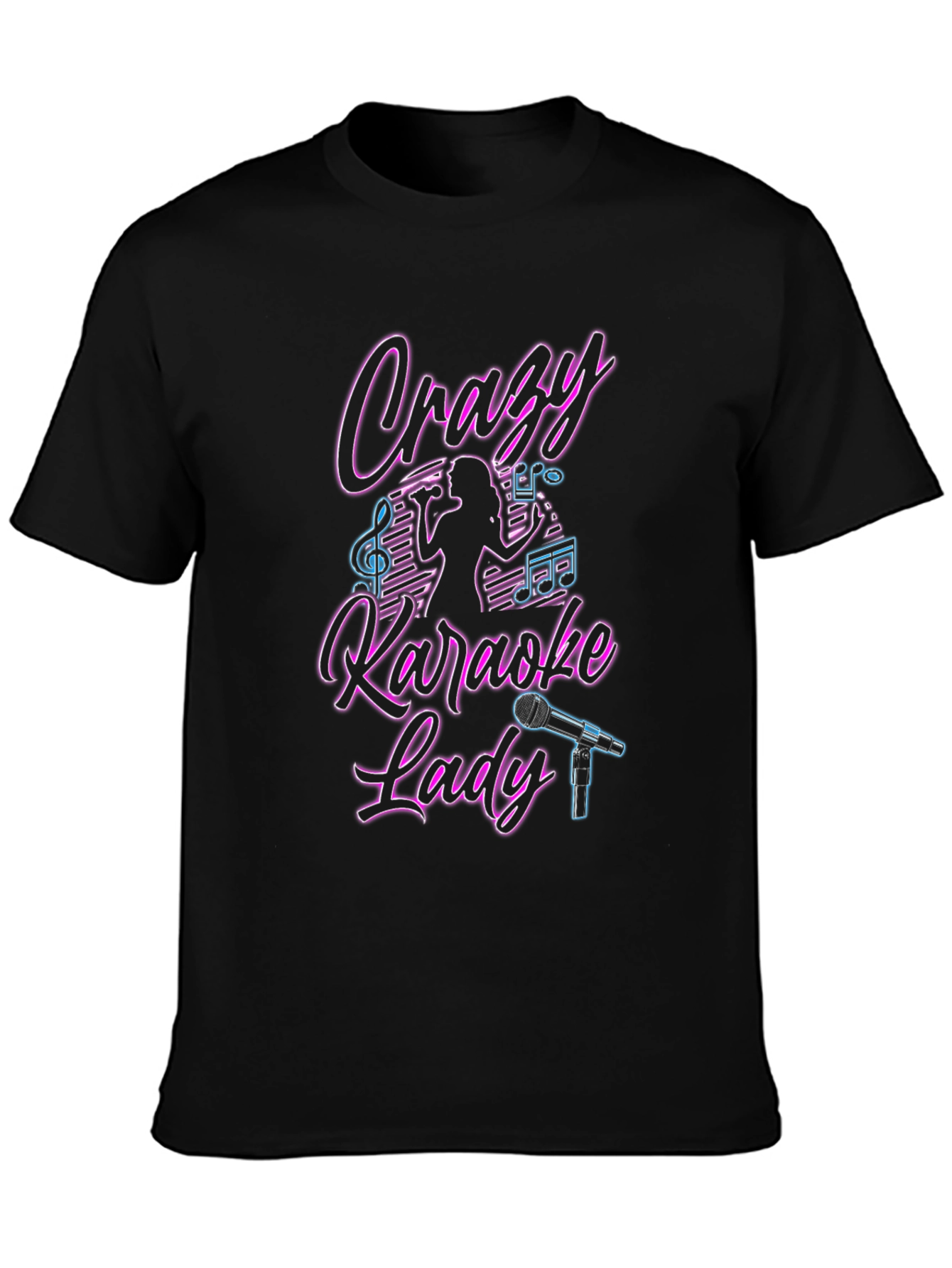 Crazy Karaoke Lady Black T-Shirt