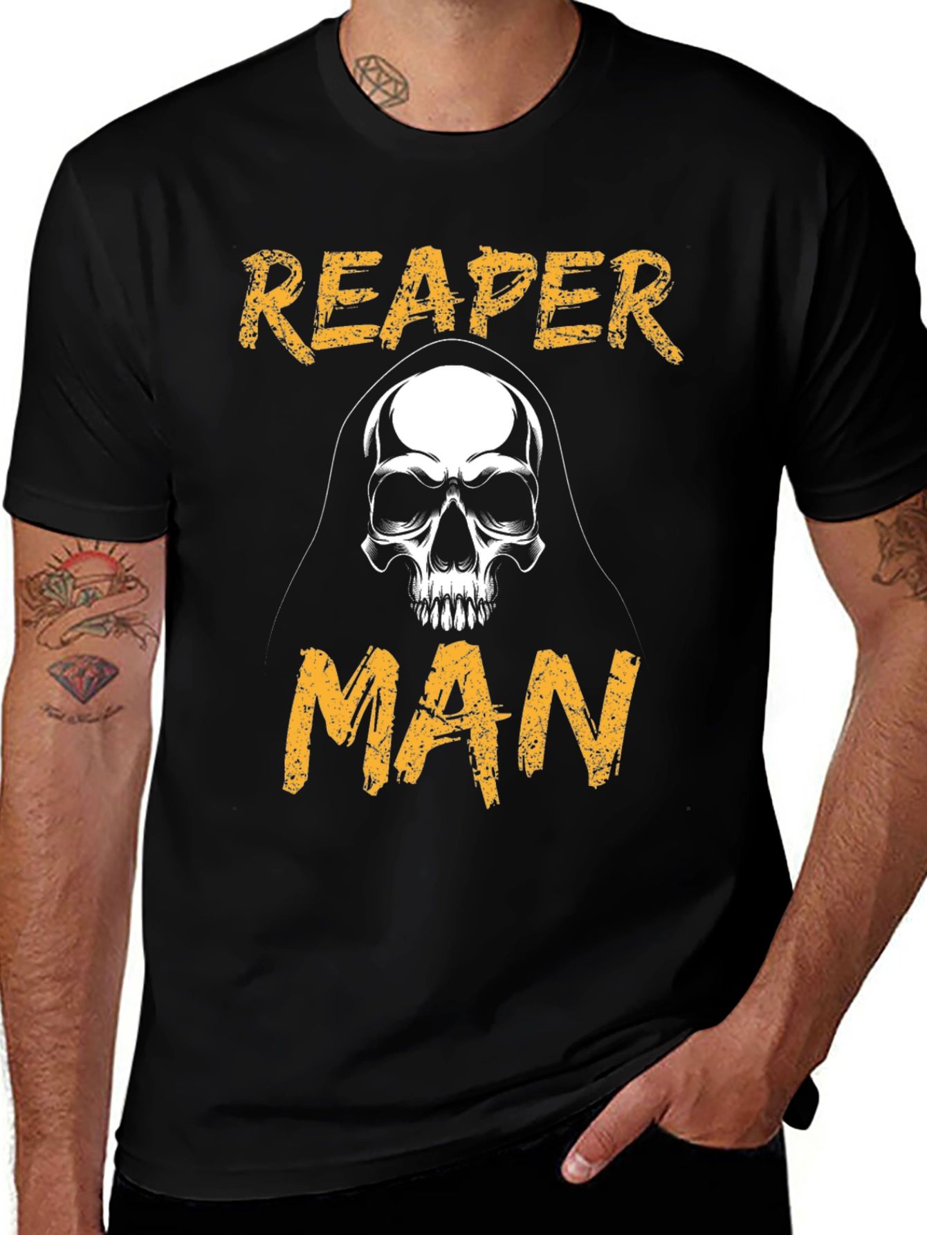 Reaper Man Graphic Tee - Skull Design - Black