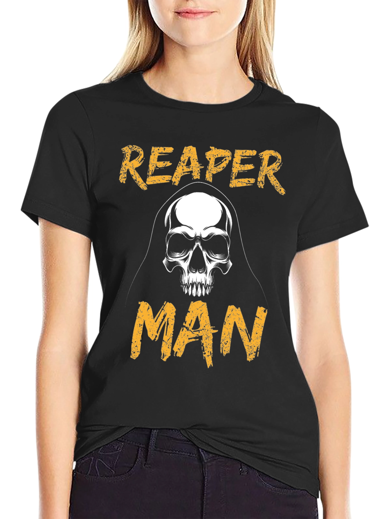 Reaper Man Graphic Tee - Skull Design - Black