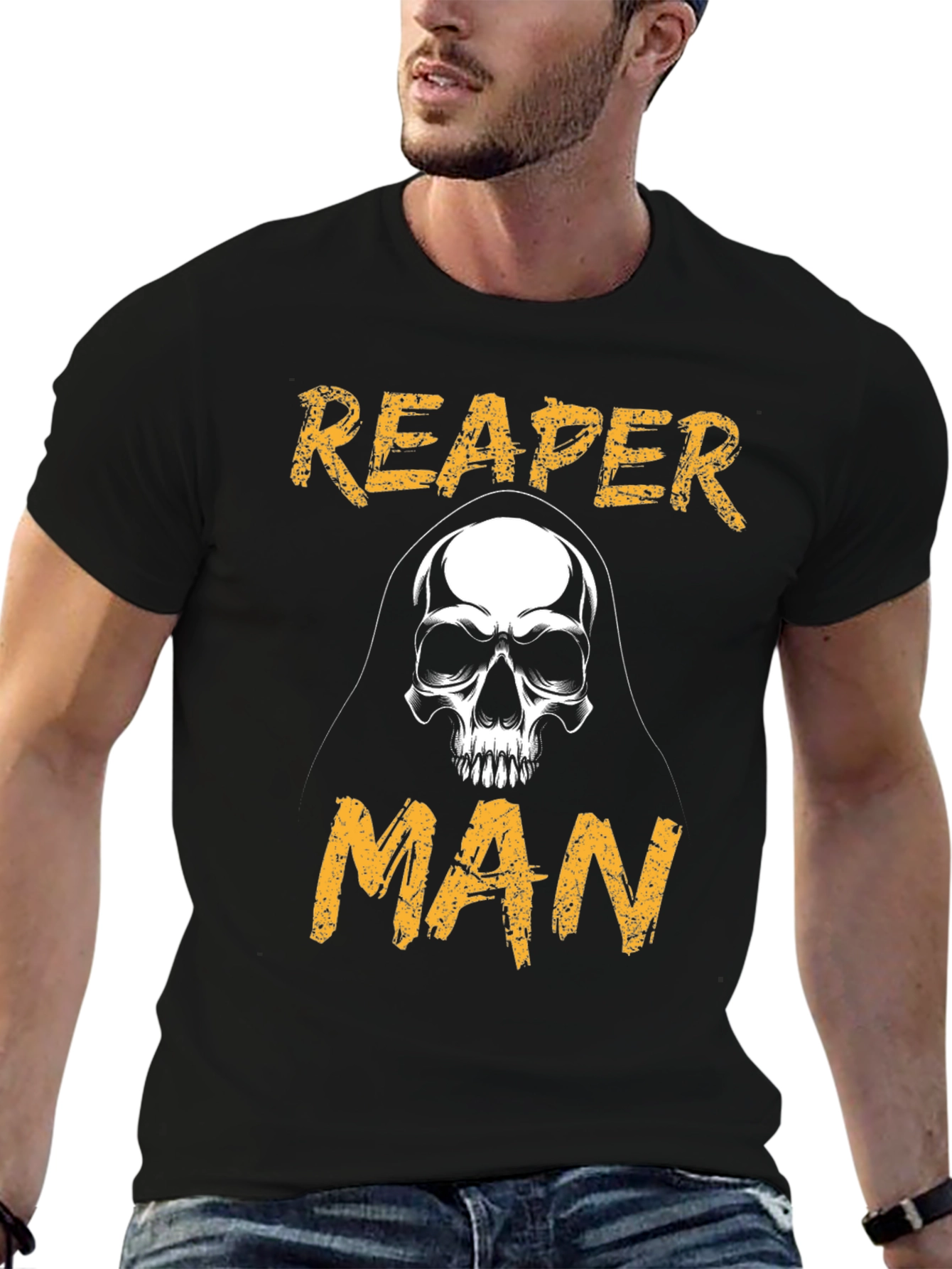 Reaper Man Graphic Tee - Skull Design - Black