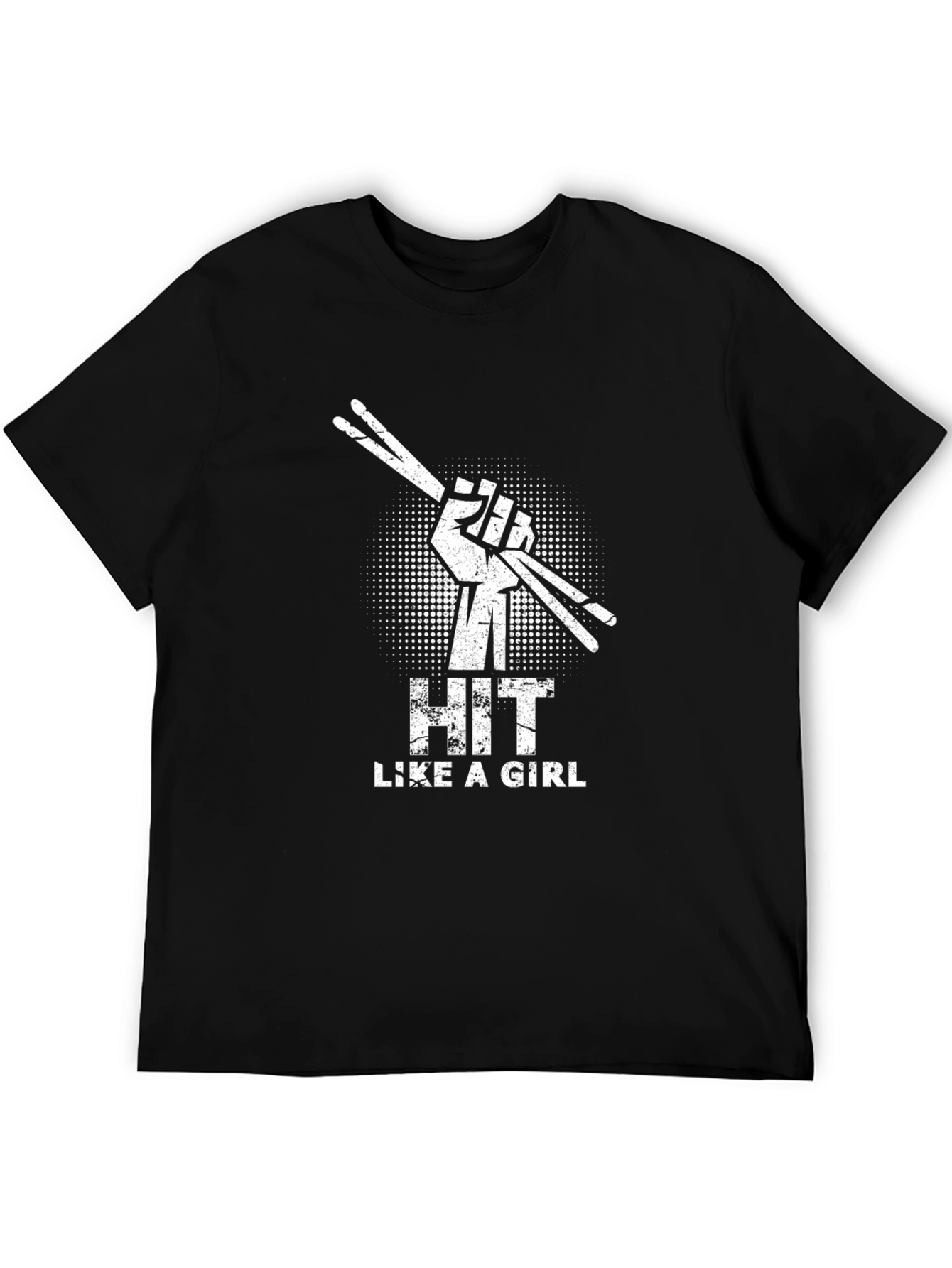 Hit Like a Girl Black T-Shirt Drummer Tee