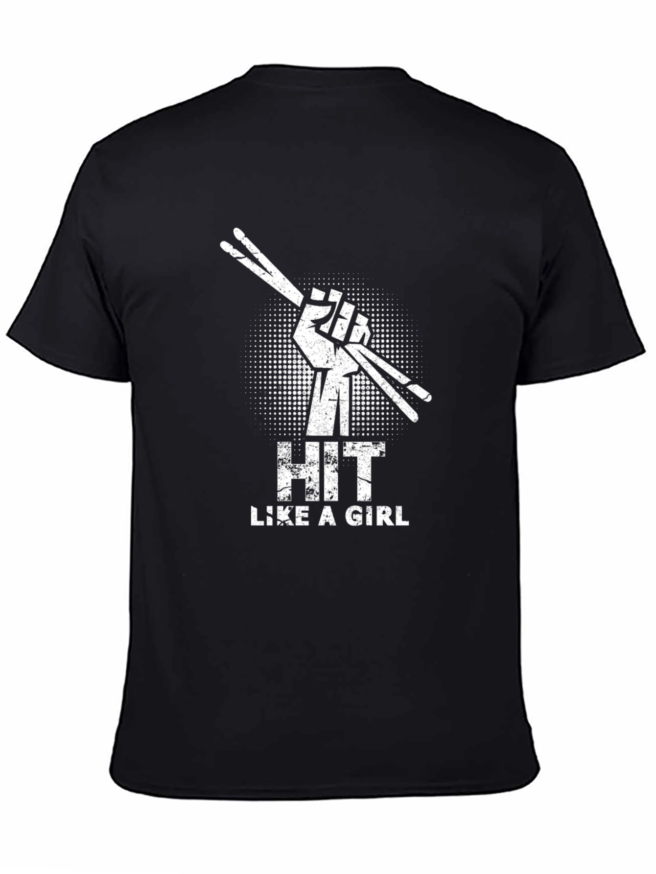 Hit Like a Girl Black T-Shirt Drummer Tee