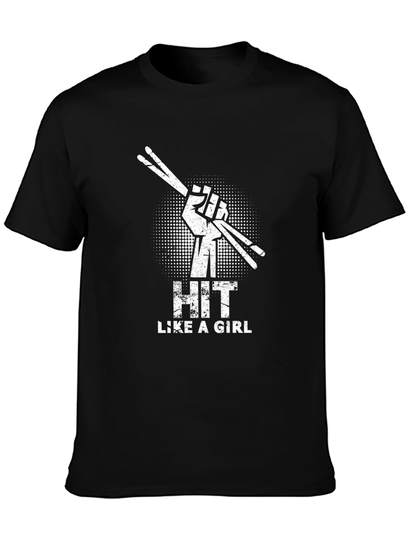 Hit Like a Girl Black T-Shirt Drummer Tee