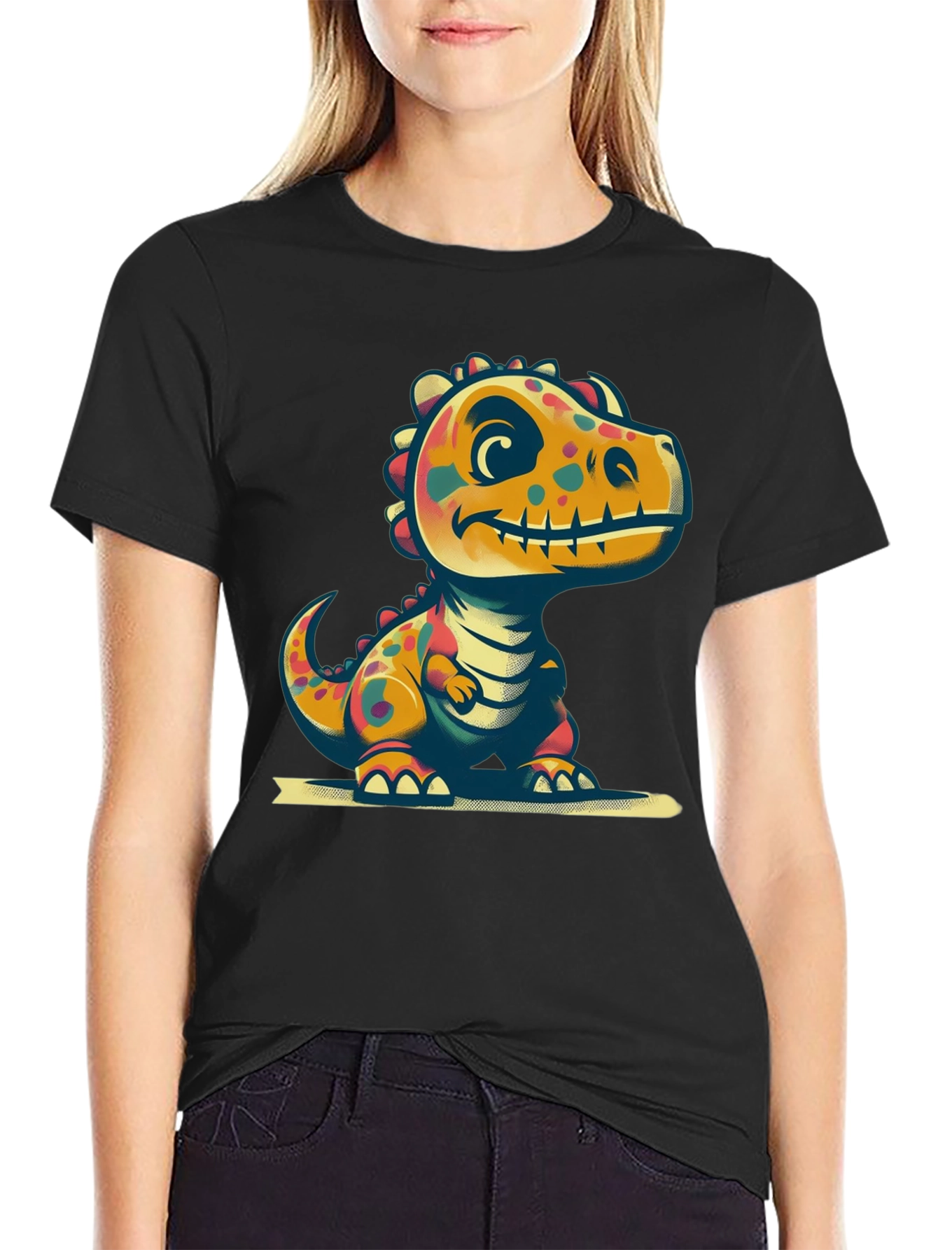 Cute Dinosaur Graphic Tee - Black T-Shirt