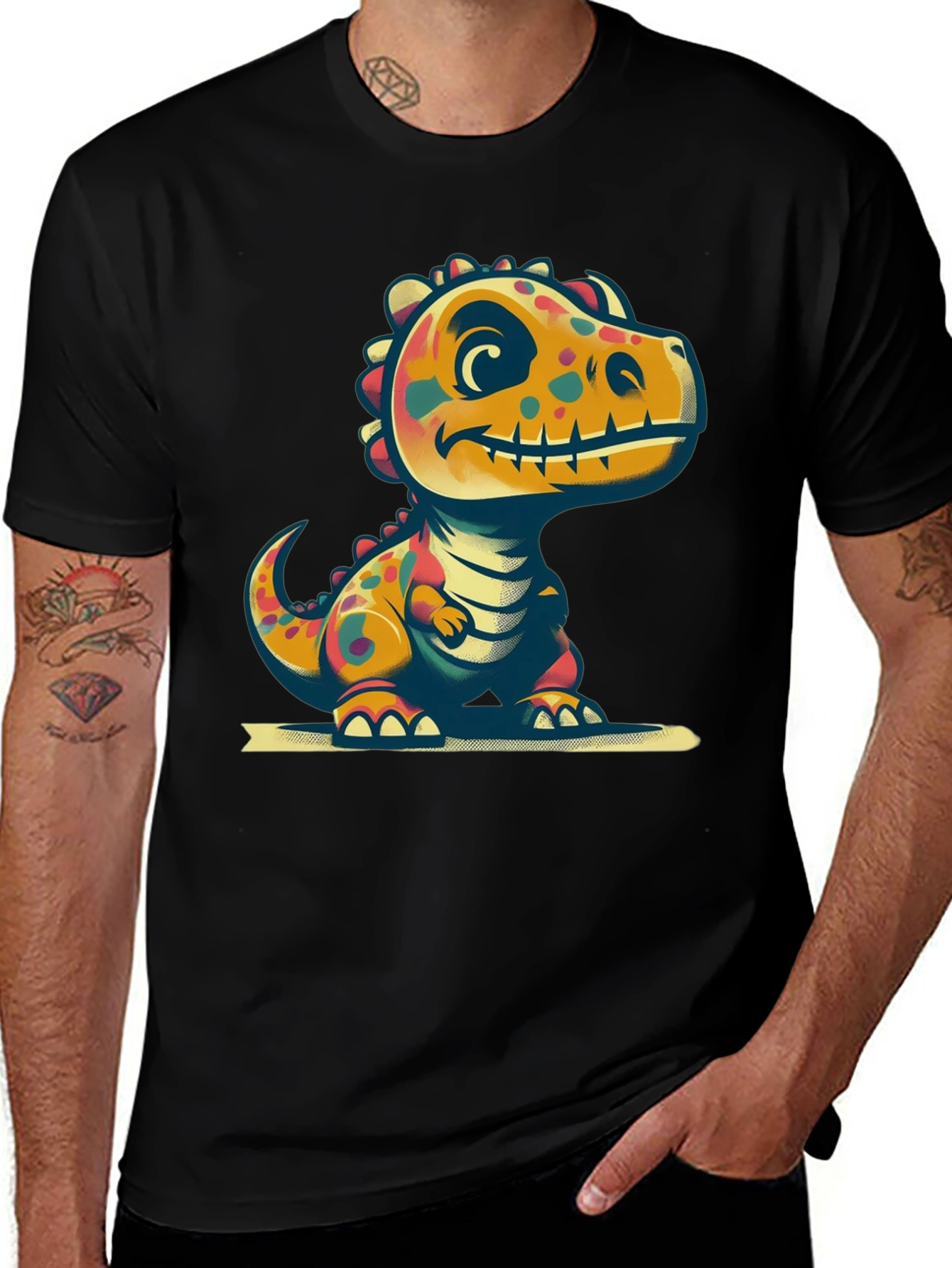 Cute Dinosaur Graphic Tee - Black T-Shirt
