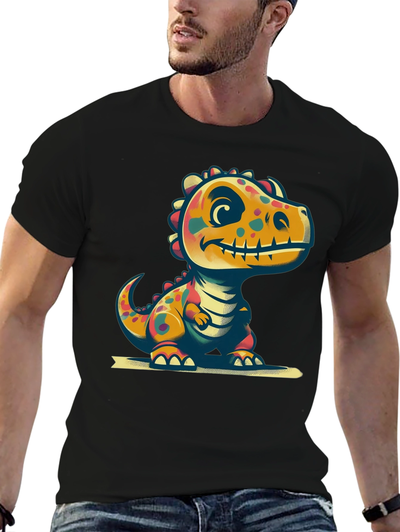 Cute Dinosaur Graphic Tee - Black T-Shirt