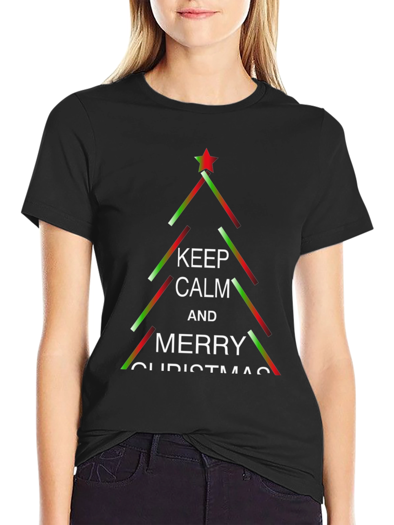 Keep Calm & Merry Christmas Tree Graphic Tee