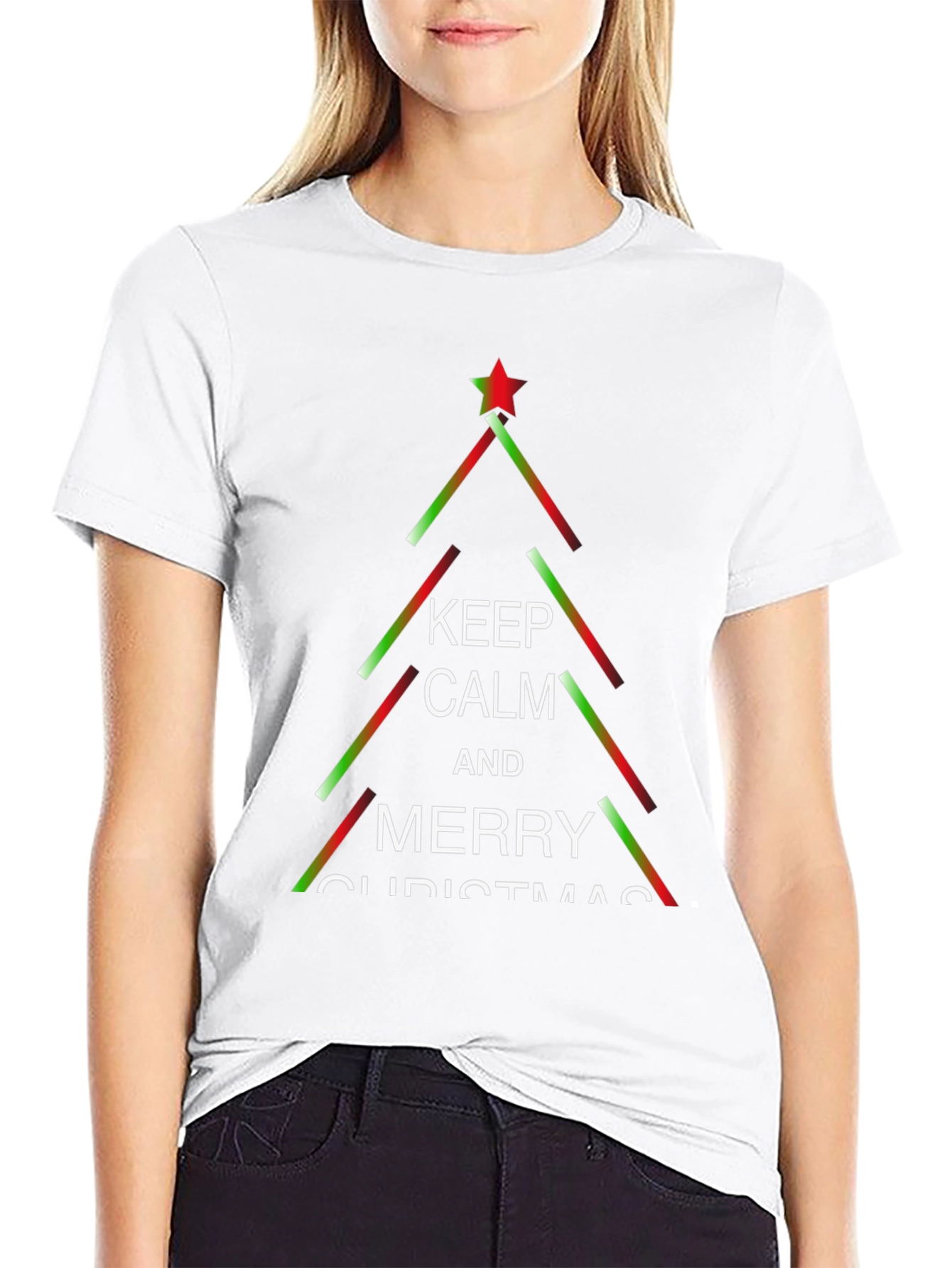 Keep Calm & Merry Christmas Tree Graphic Tee