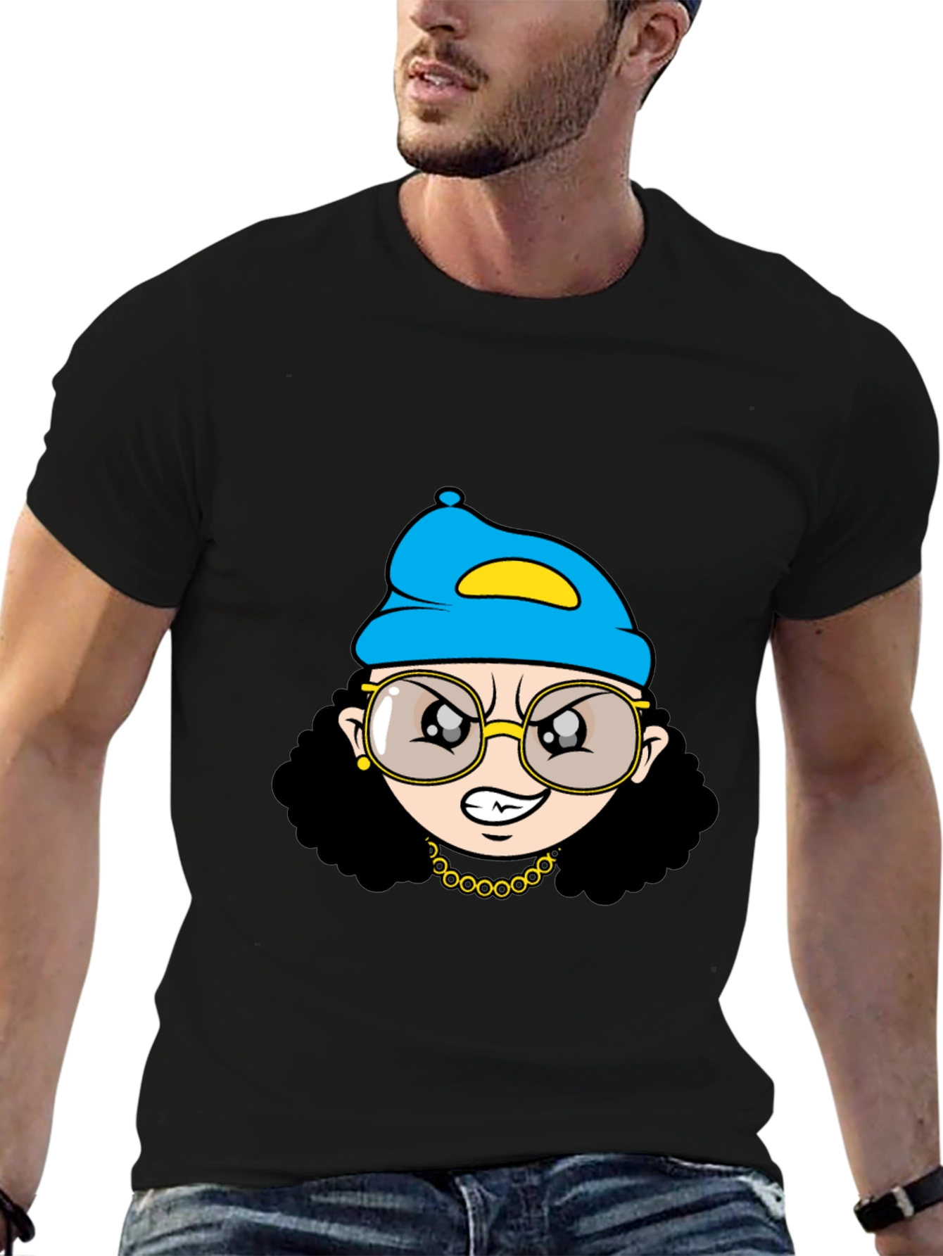 Cartoon Character Graphic Black Tee