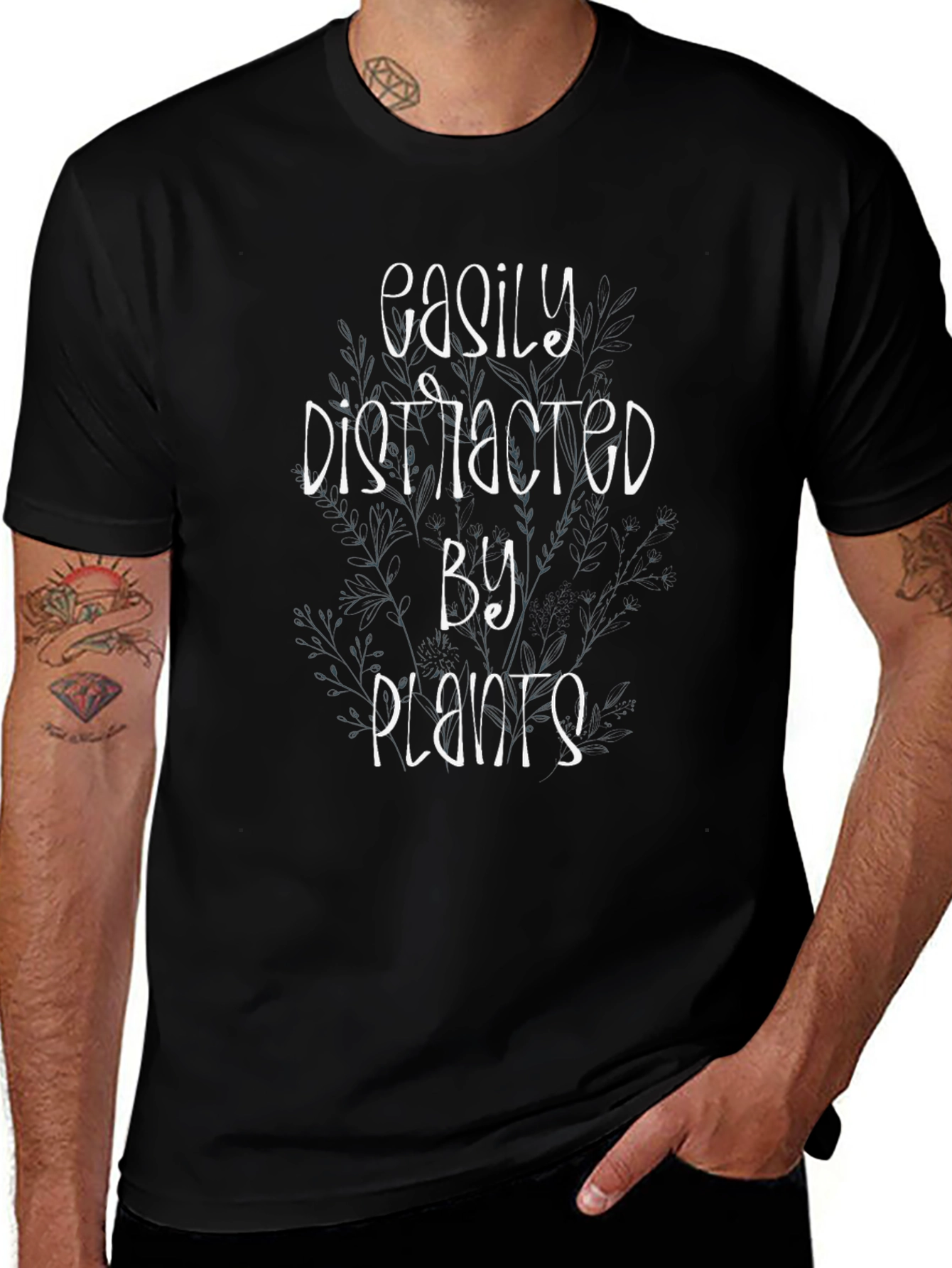 Easily Distracted By Plants Black T-Shirt
