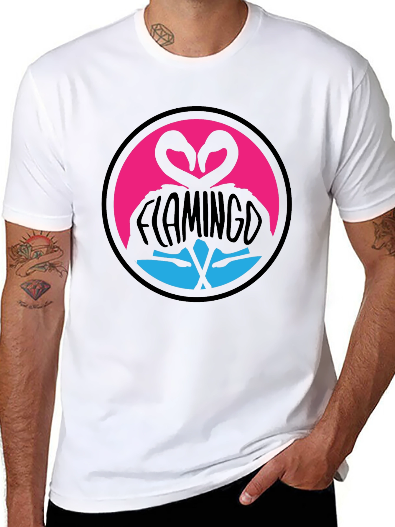 Flamingo Heart T-Shirt - Graphic Print Crew Neck Tee