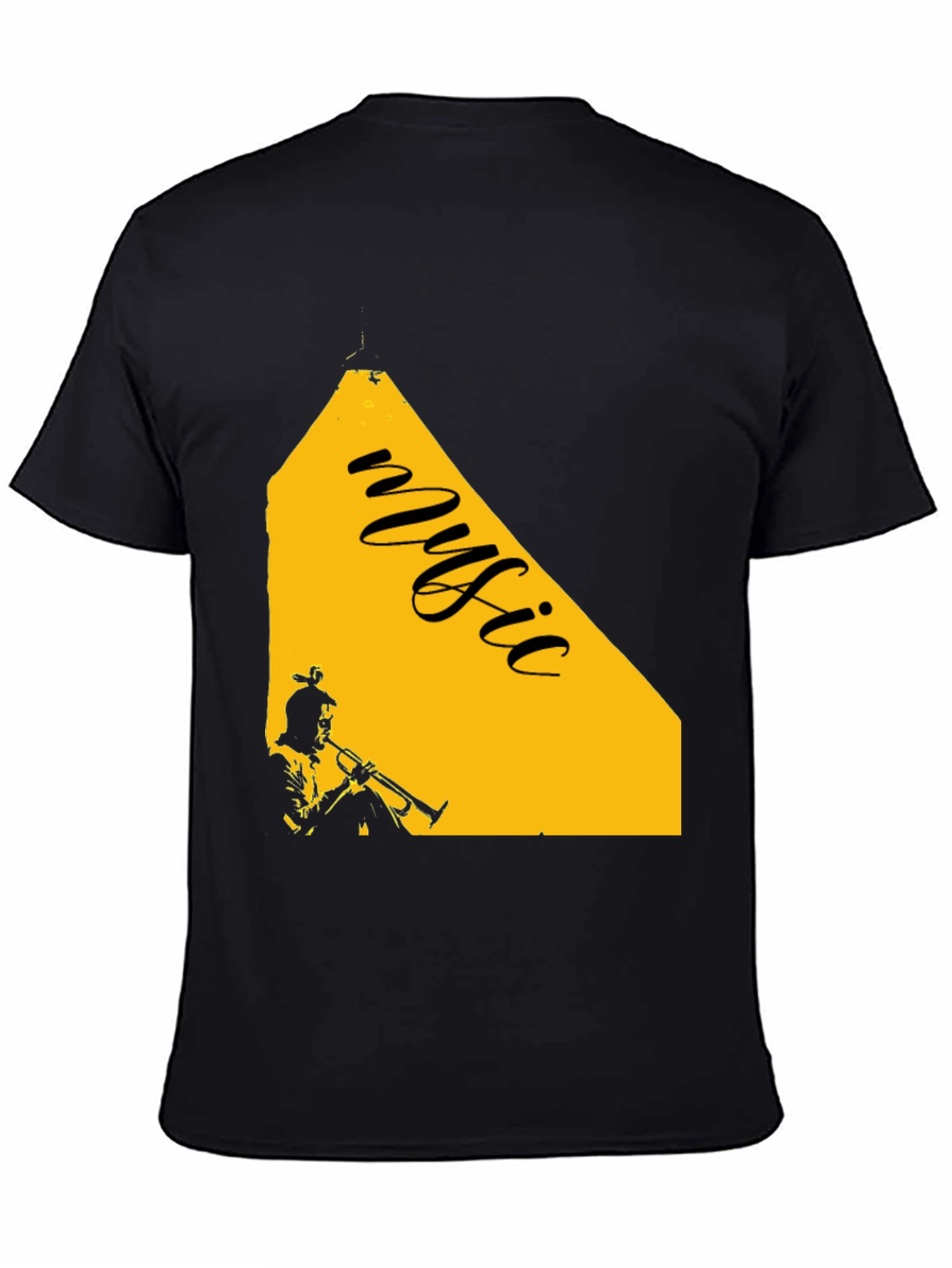 Music Trumpet Graphic Tee - Black Cotton Blend T-Shirt