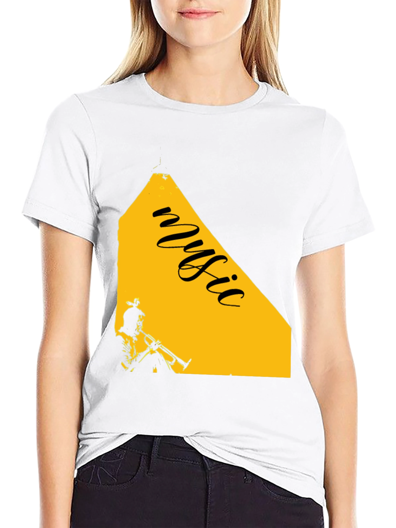 Music Trumpet Graphic Tee - Black Cotton Blend T-Shirt