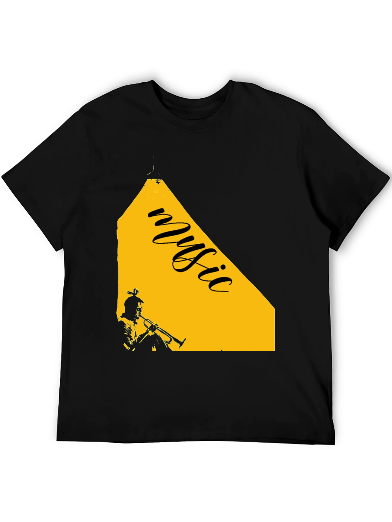 Music Trumpet Graphic Tee - Black Cotton Blend T-Shirt