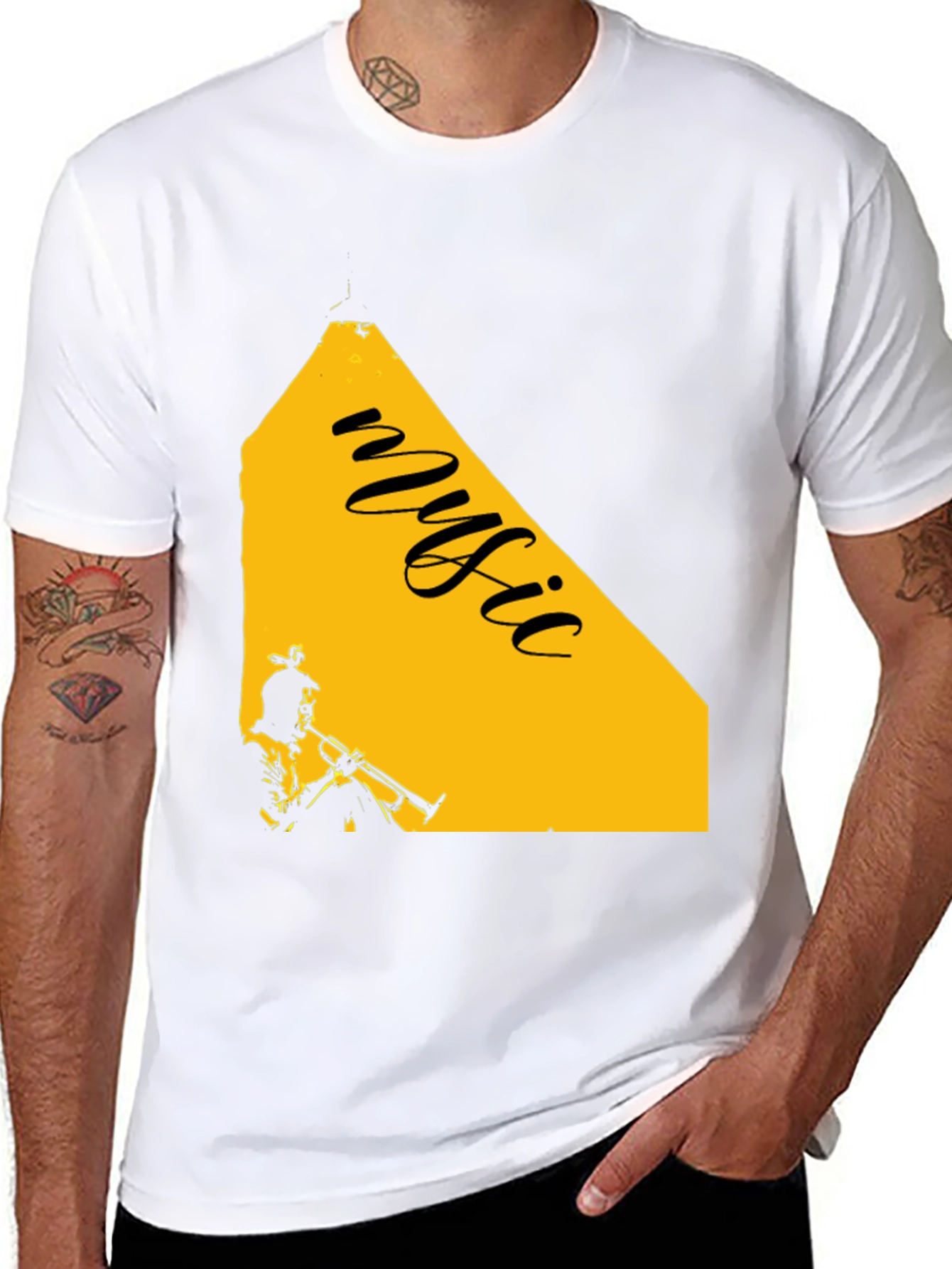 Music Trumpet Graphic Tee - Black Cotton Blend T-Shirt