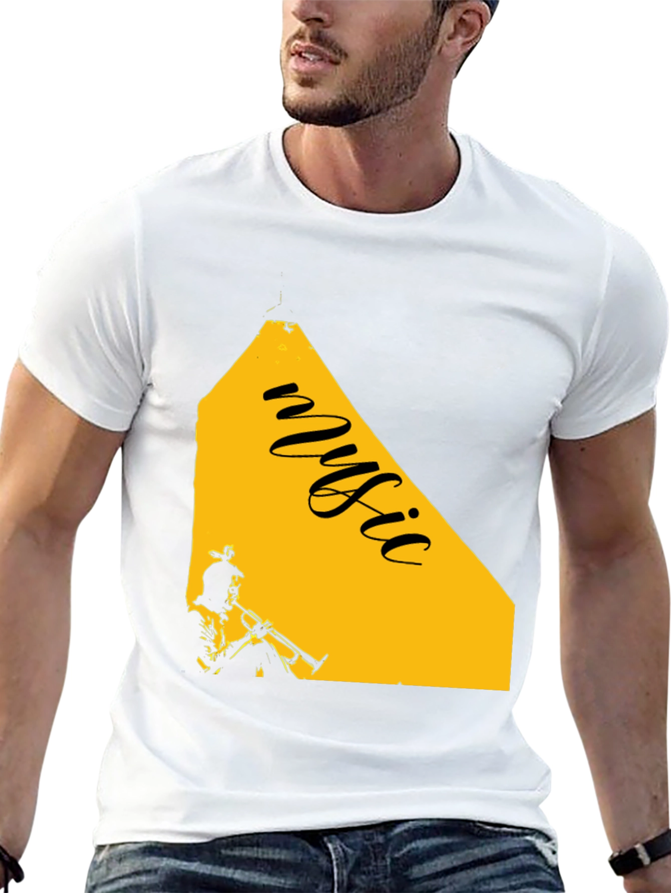 Music Trumpet Graphic Tee - Black Cotton Blend T-Shirt