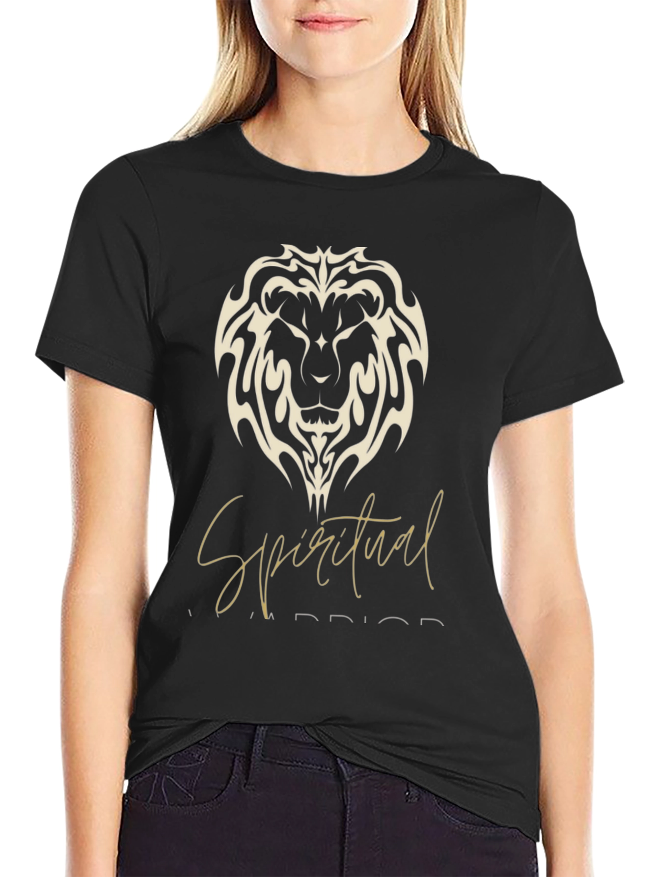 Spiritual Warrior Lion Graphic Black T-Shirt