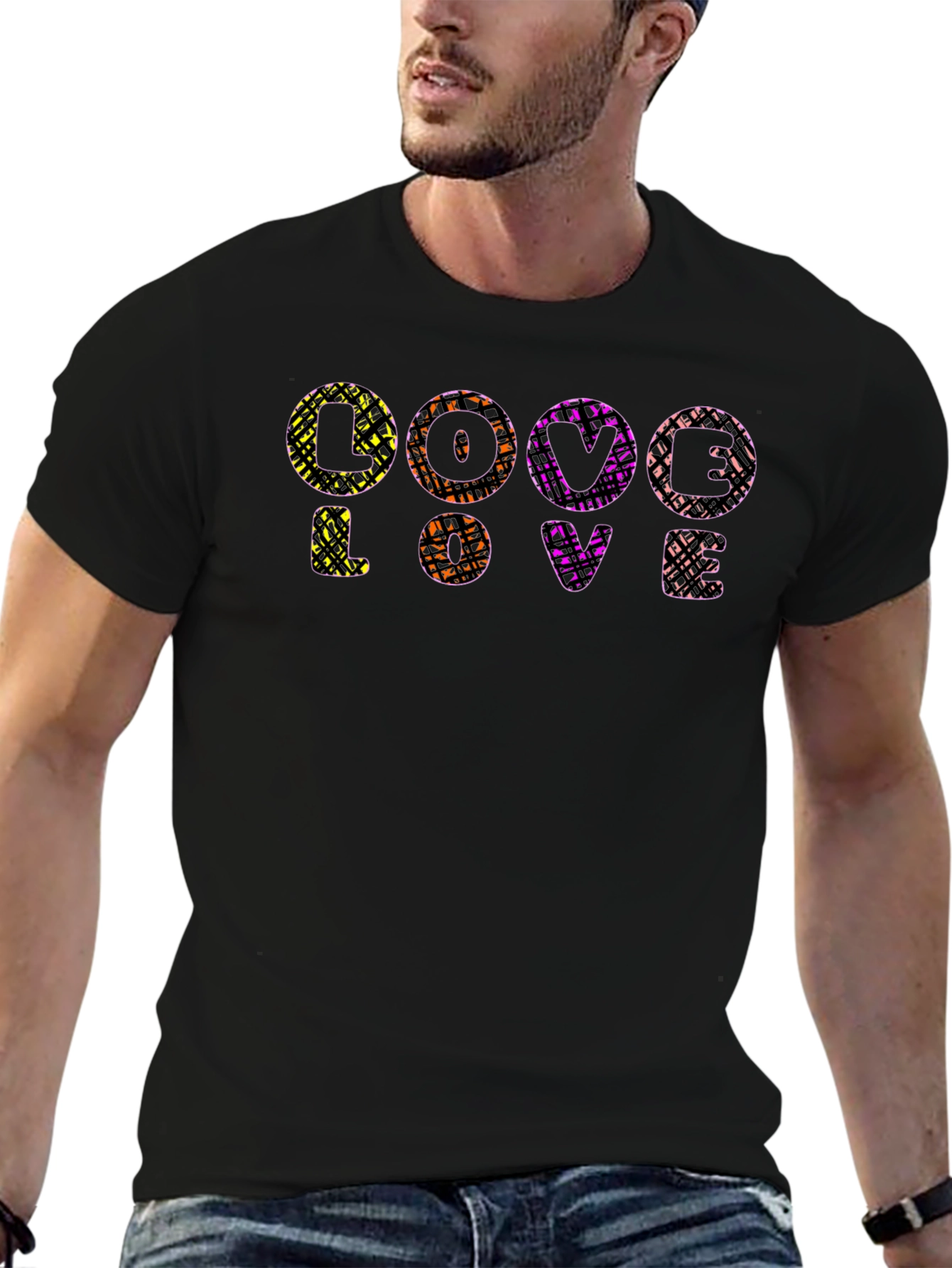 Abstract LOVE Graphic Print Black T-Shirt