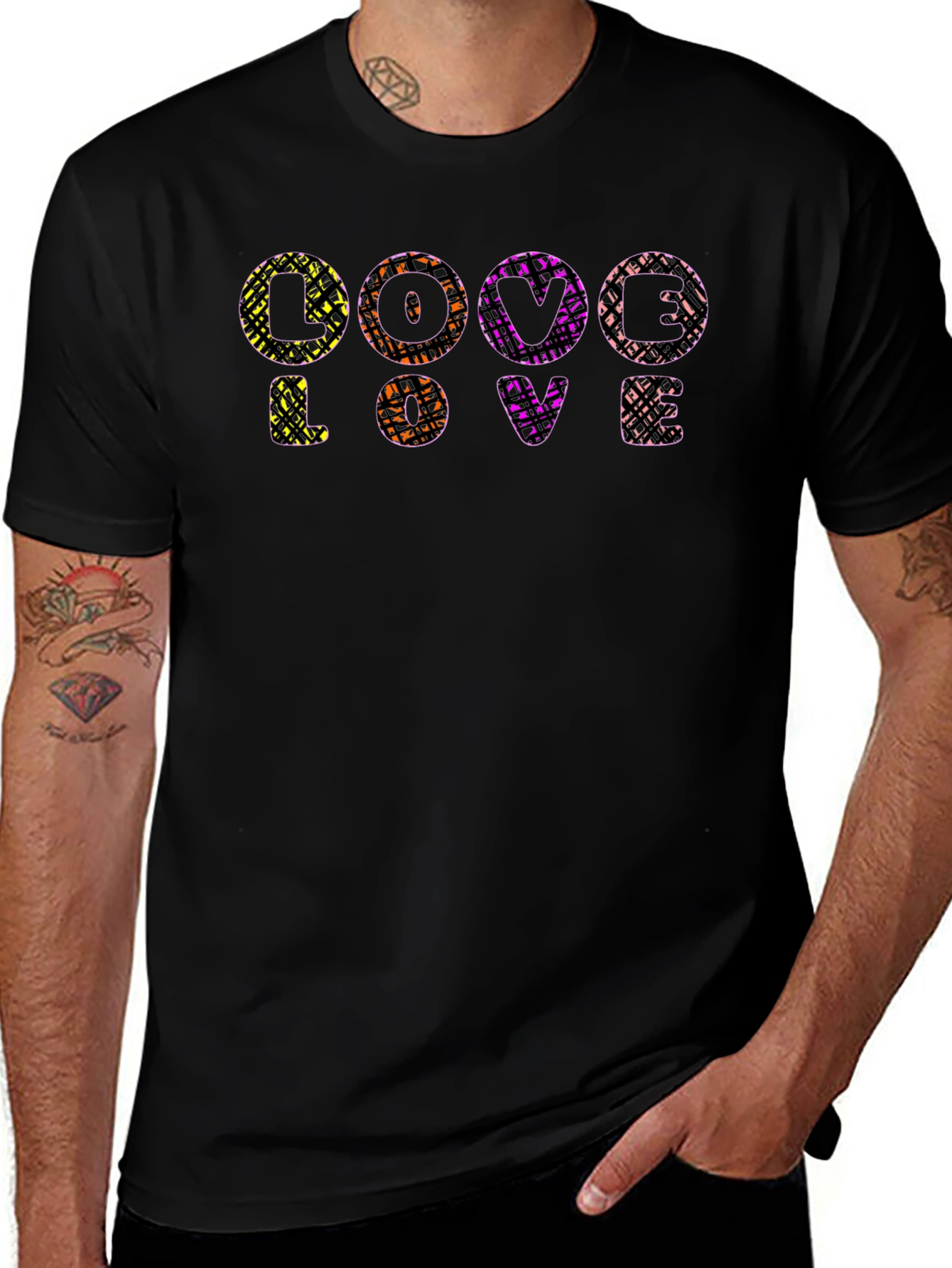 Abstract LOVE Graphic Print Black T-Shirt