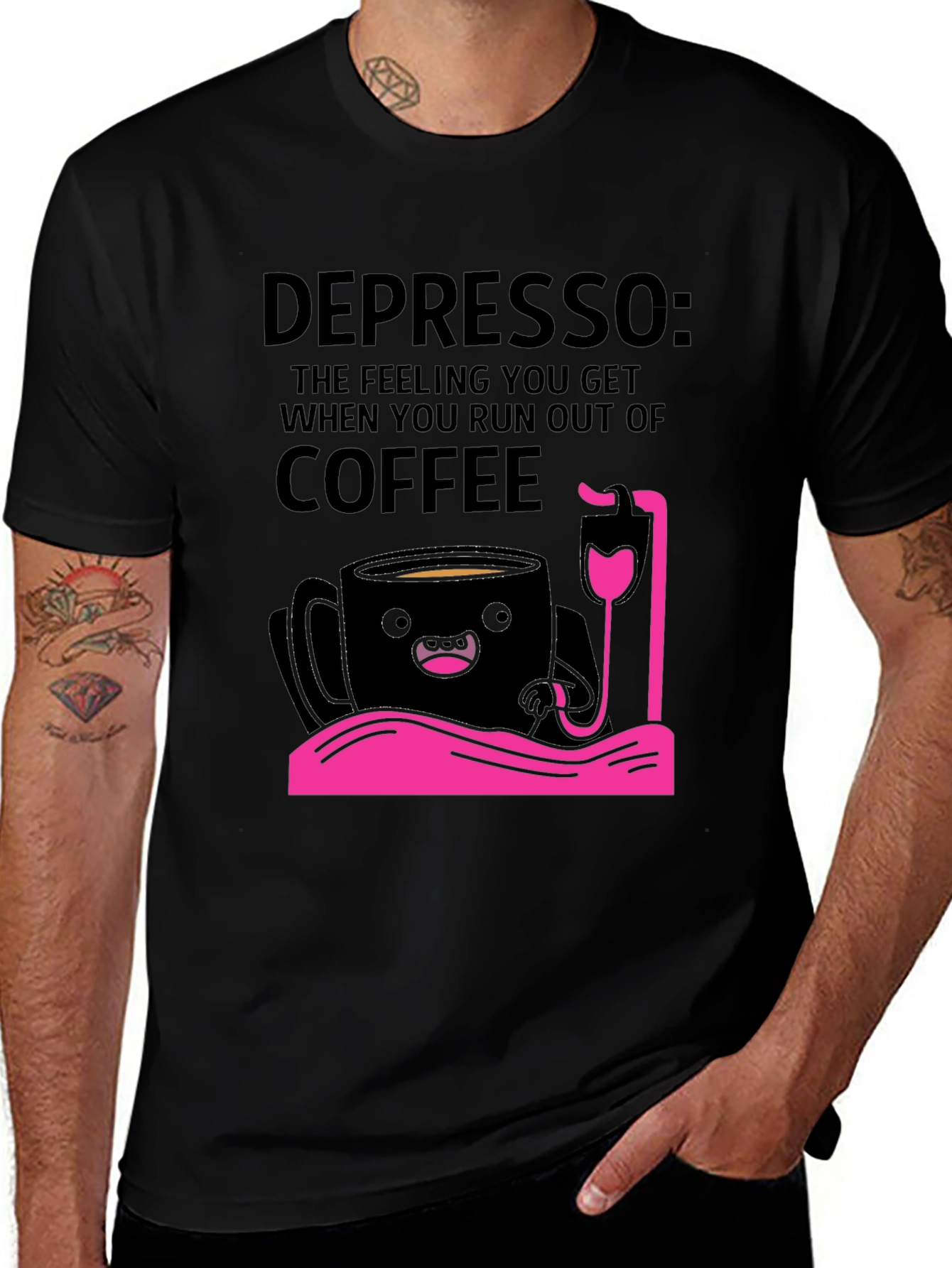 Depresso Coffee Lover Graphic T-Shirt - Black