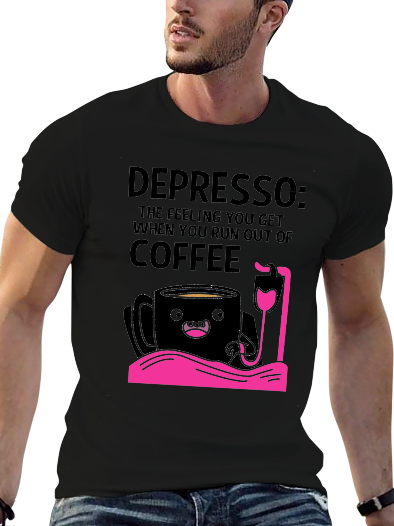 Depresso Coffee Lover Graphic T-Shirt - Black