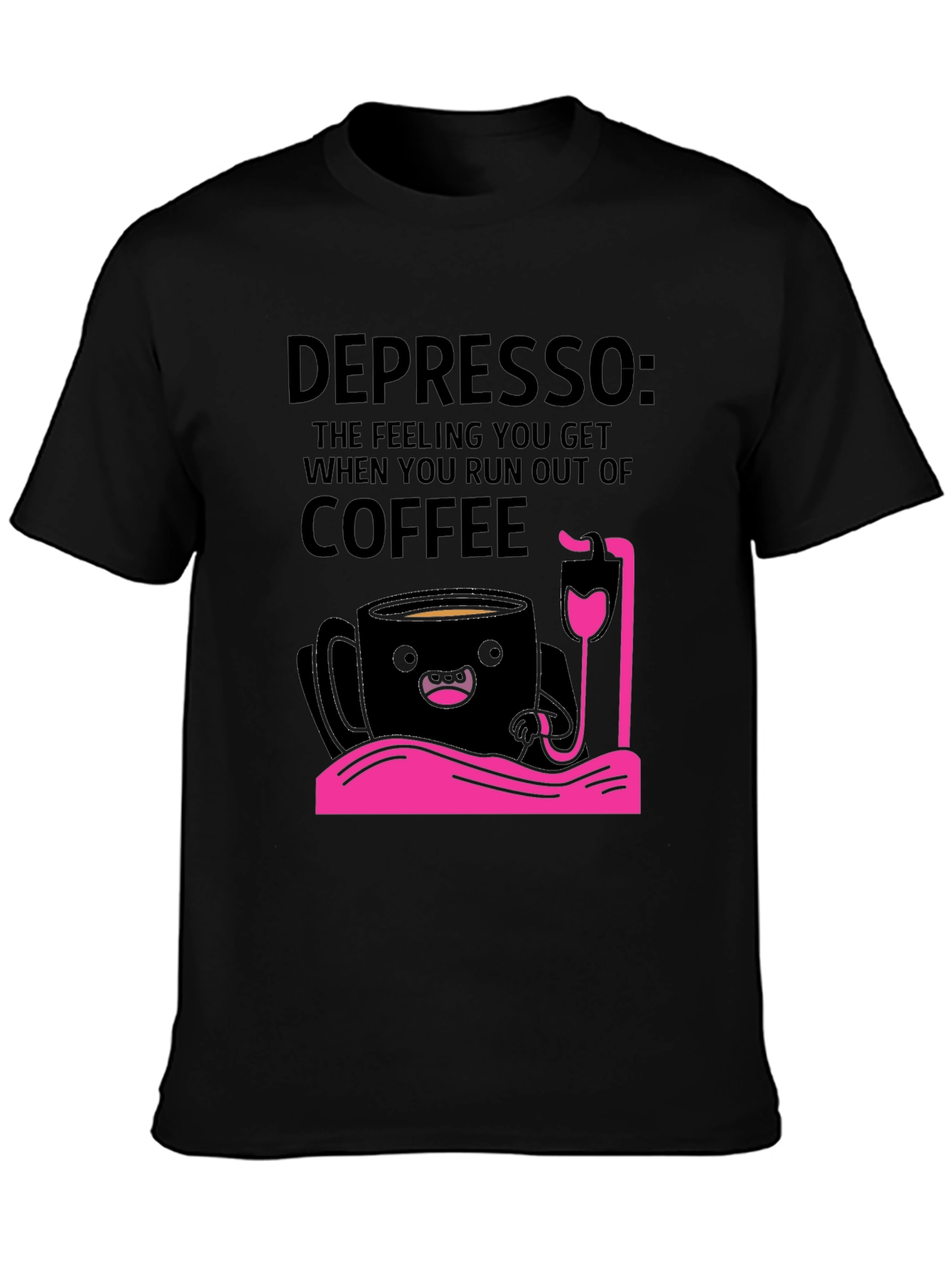 Depresso Coffee Lover Graphic T-Shirt - Black