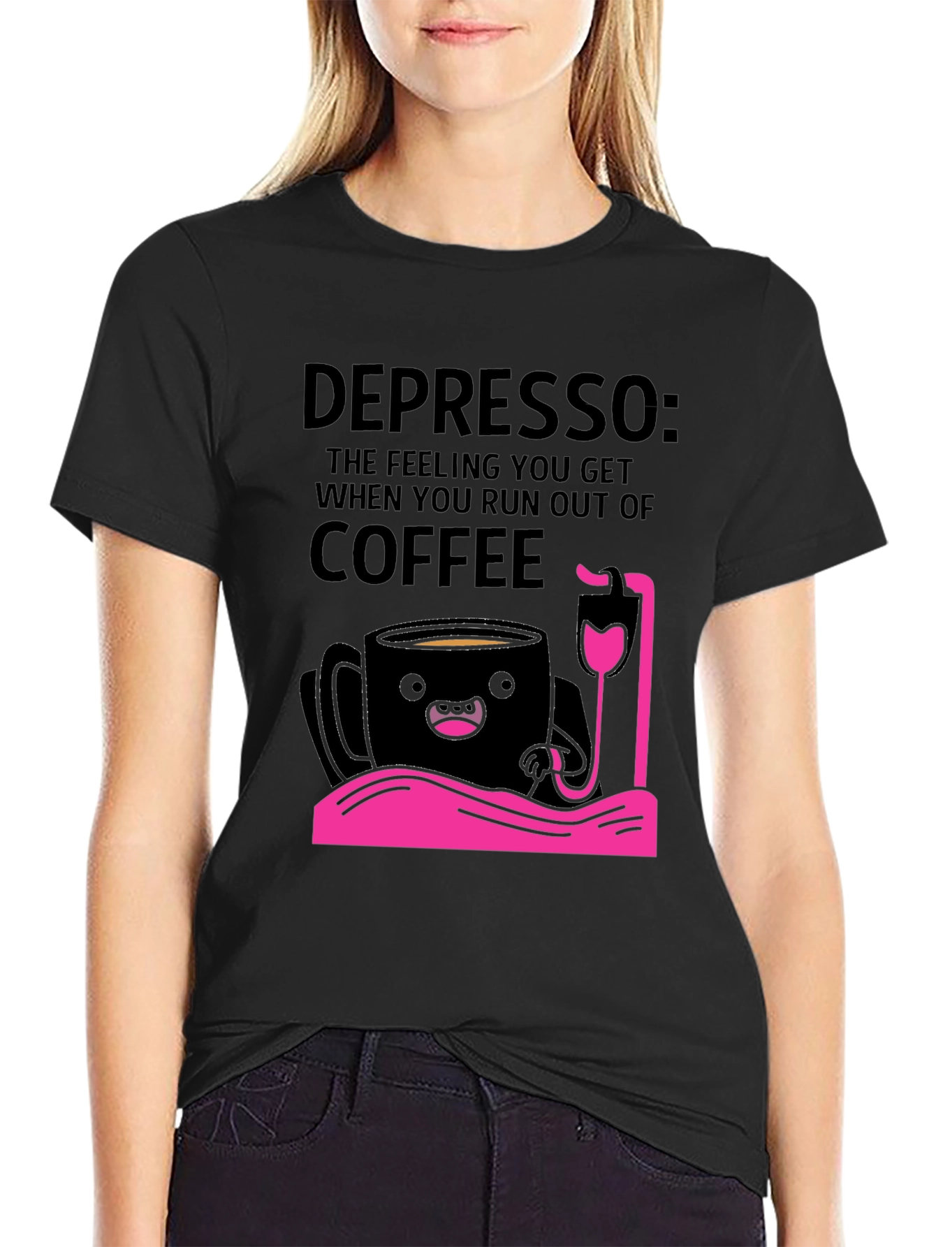 Depresso Coffee Lover Graphic T-Shirt - Black