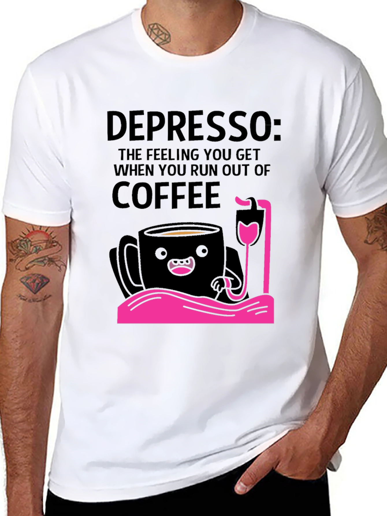 Depresso Coffee Lover Graphic T-Shirt - Black