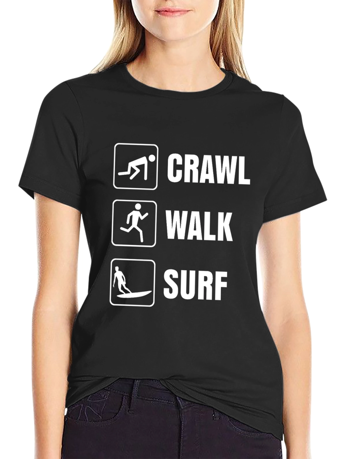 Crawl Walk Surf Graphic Tee - Black Cotton T-Shirt
