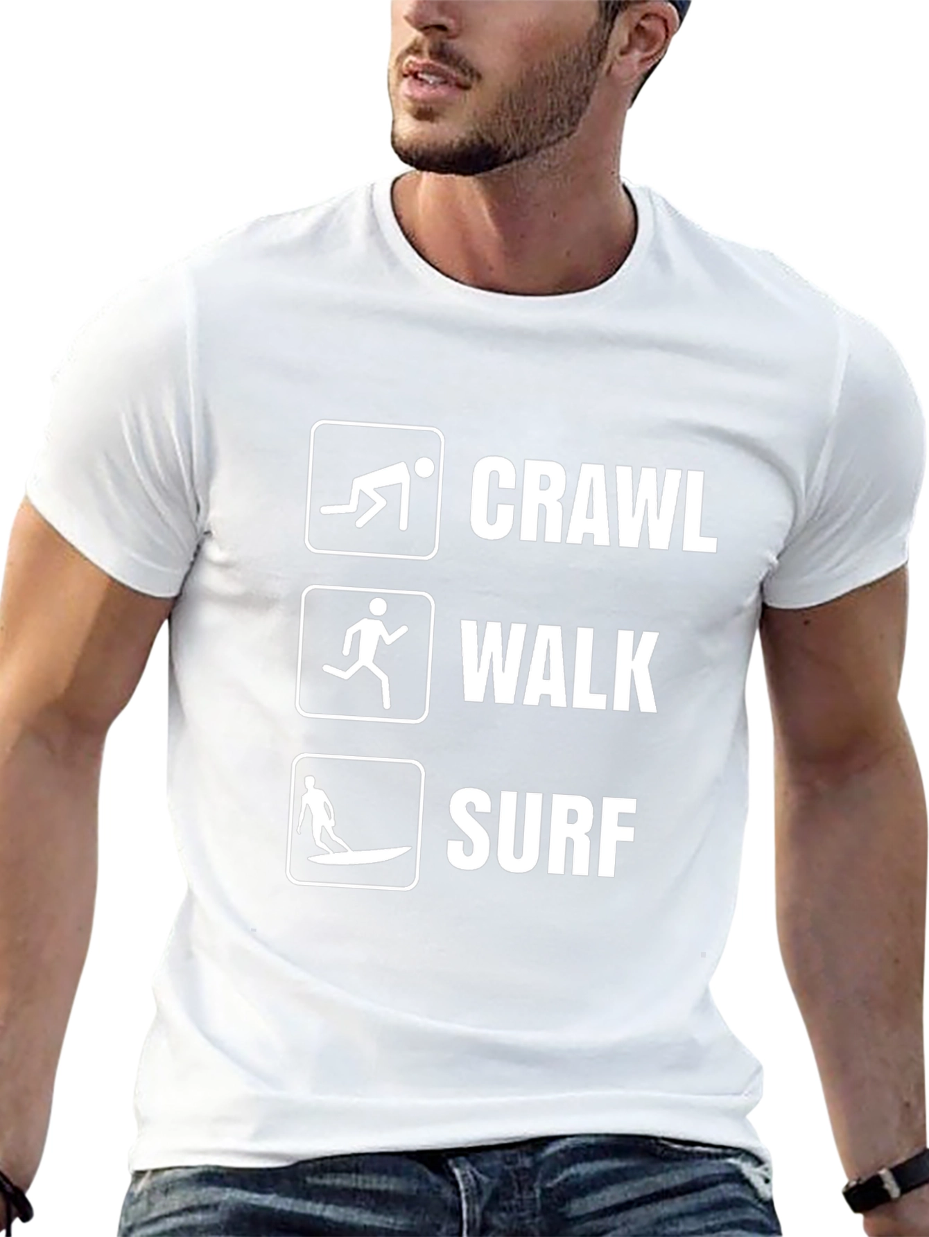 Crawl Walk Surf Graphic Tee - Black Cotton T-Shirt