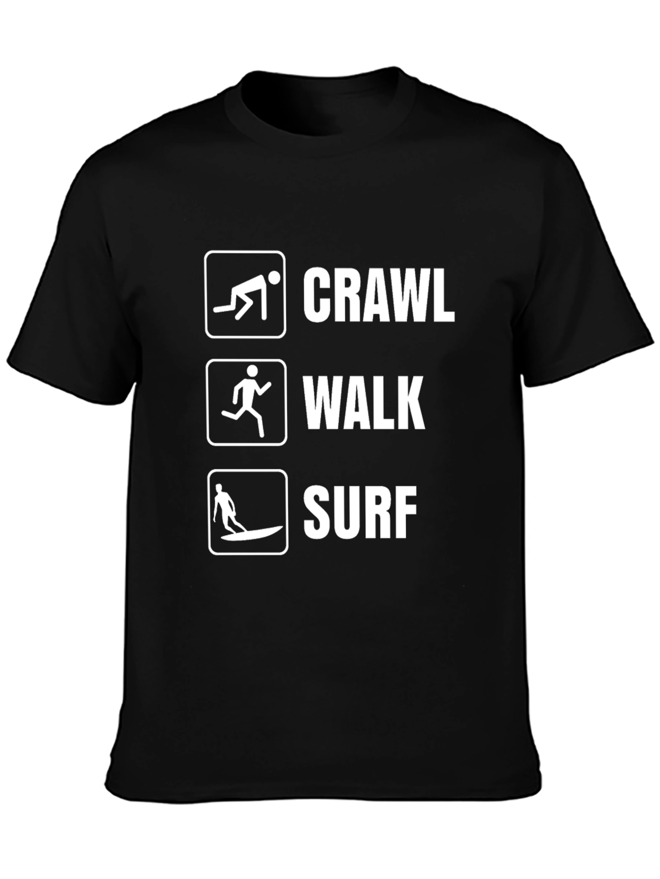 Crawl Walk Surf Graphic Tee - Black Cotton T-Shirt