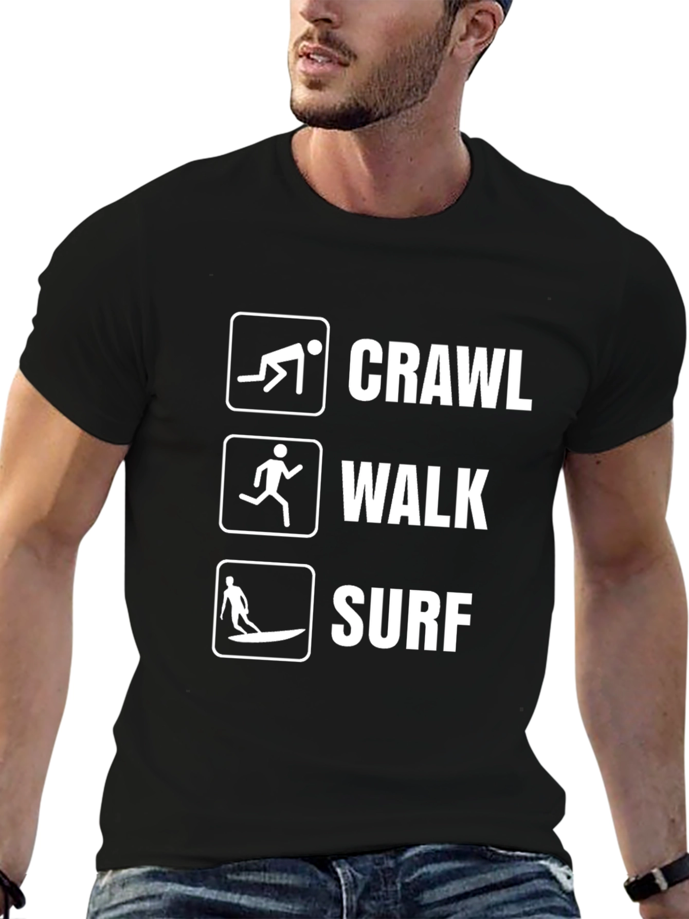 Crawl Walk Surf Graphic Tee - Black Cotton T-Shirt