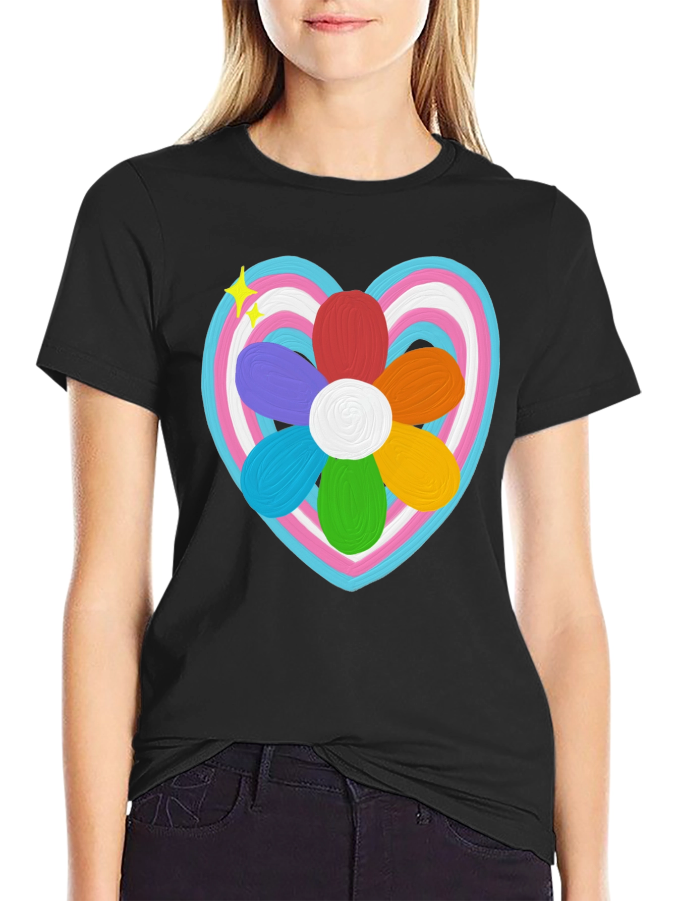 Trans Pride Heart Flower T-Shirt - LGBTQ+ Support