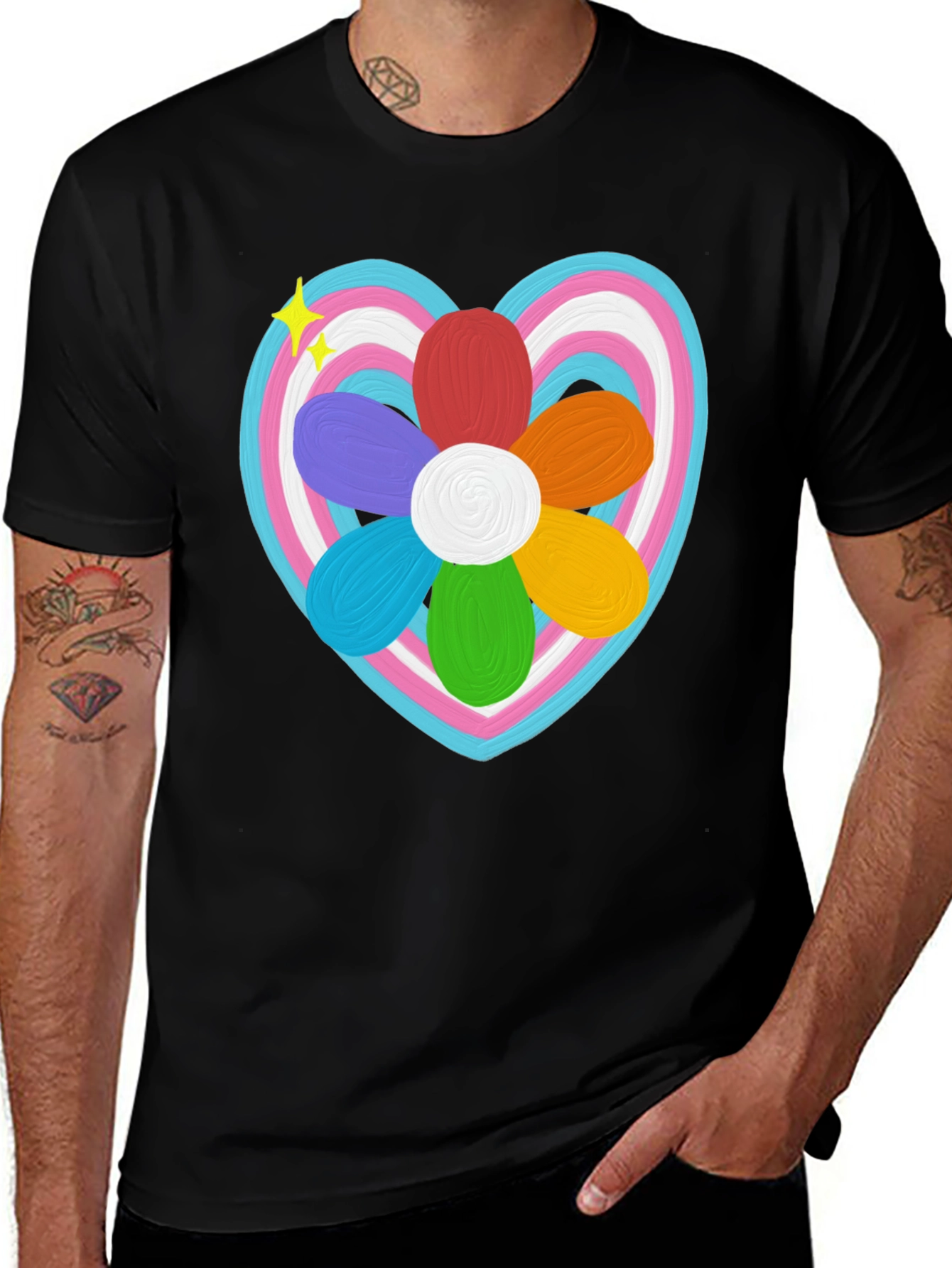 Trans Pride Heart Flower T-Shirt - LGBTQ+ Support