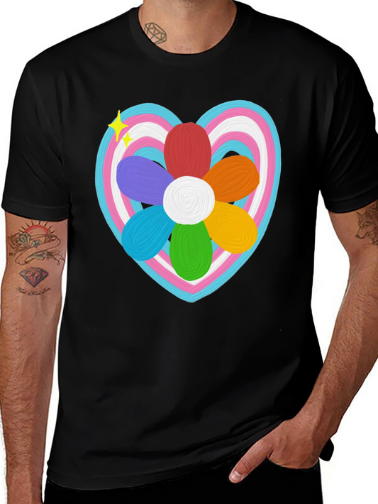 Trans Pride Heart Flower T-Shirt - LGBTQ+ Support