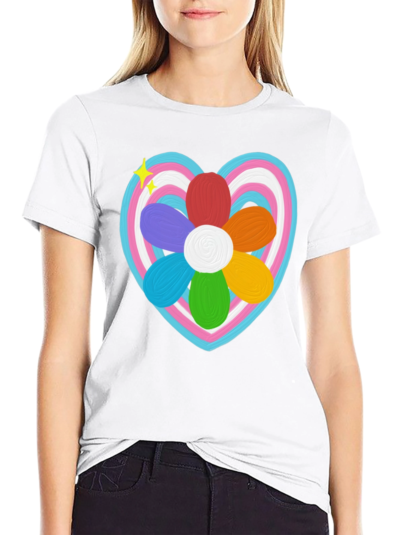 Trans Pride Heart Flower T-Shirt - LGBTQ+ Support