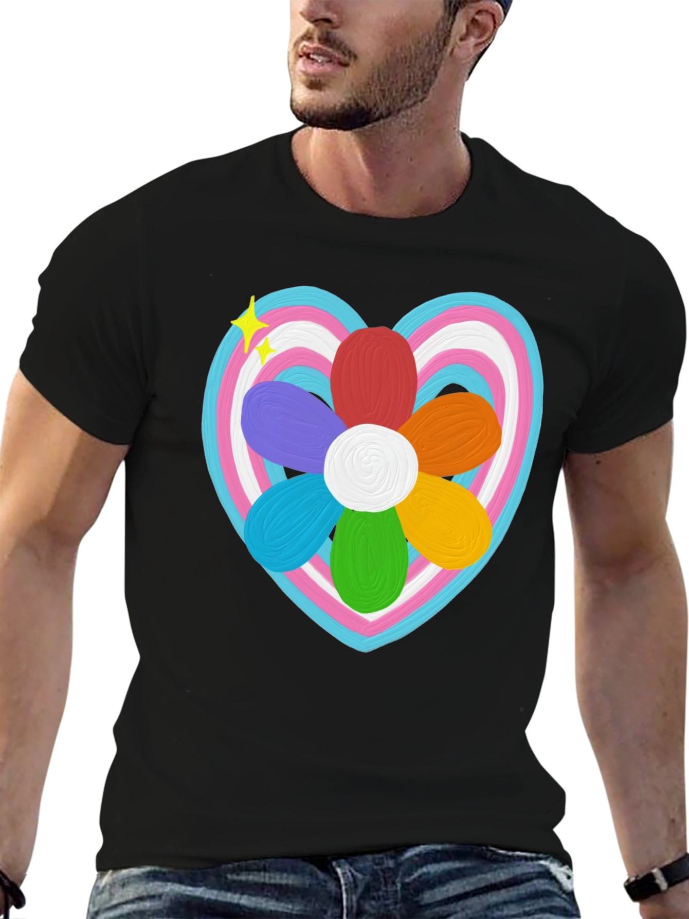 Trans Pride Heart Flower T-Shirt - LGBTQ+ Support