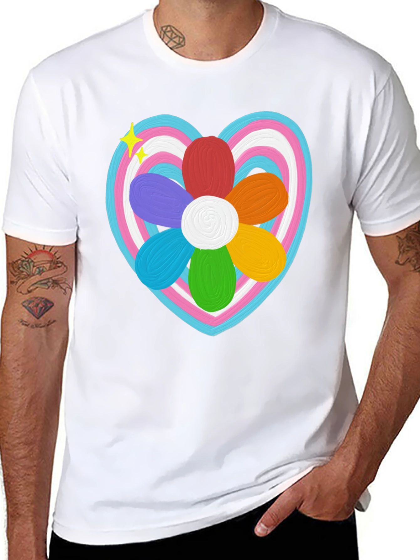 Trans Pride Heart Flower T-Shirt - LGBTQ+ Support