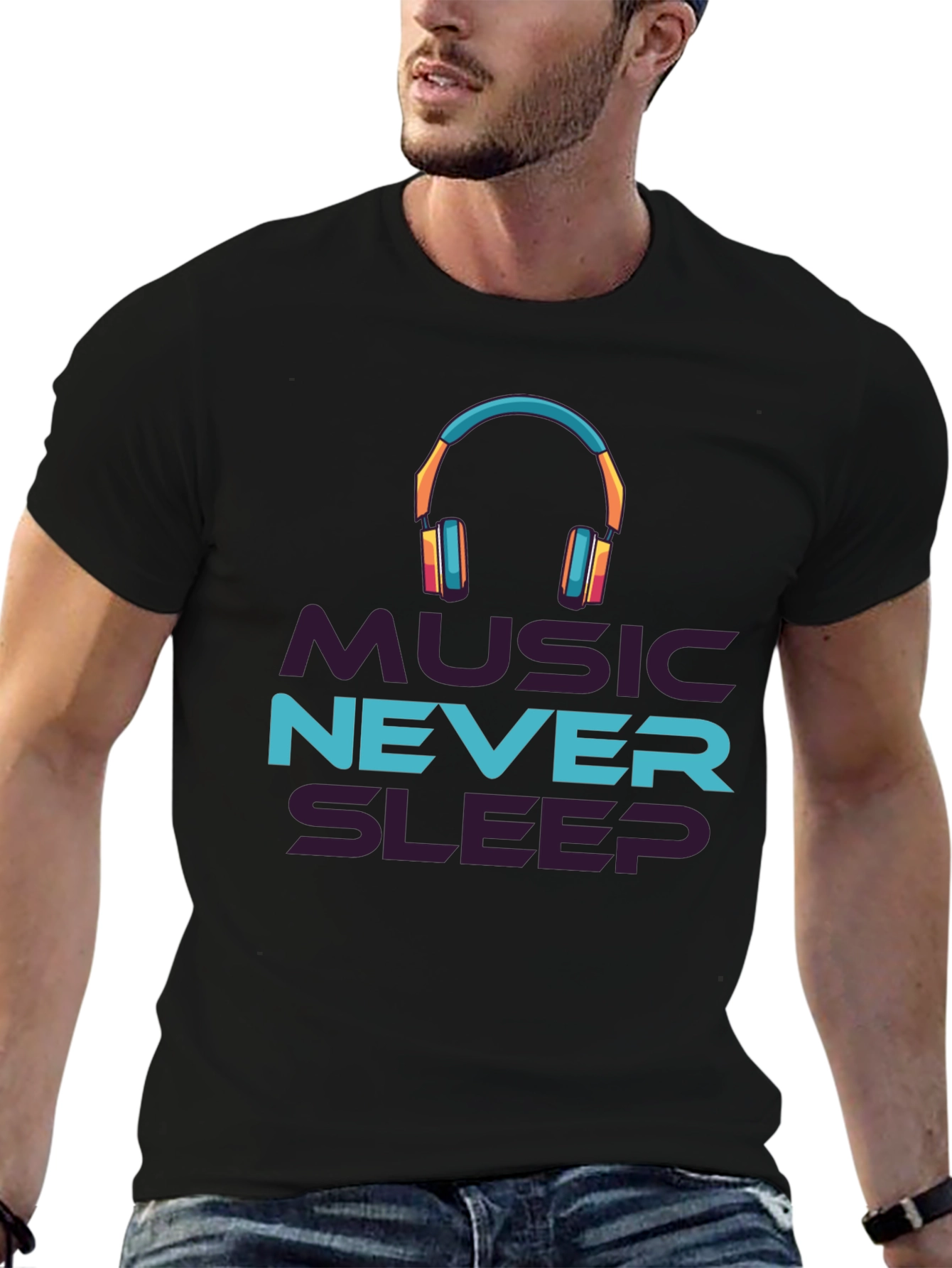 Music Never Sleep Black Graphic Tee