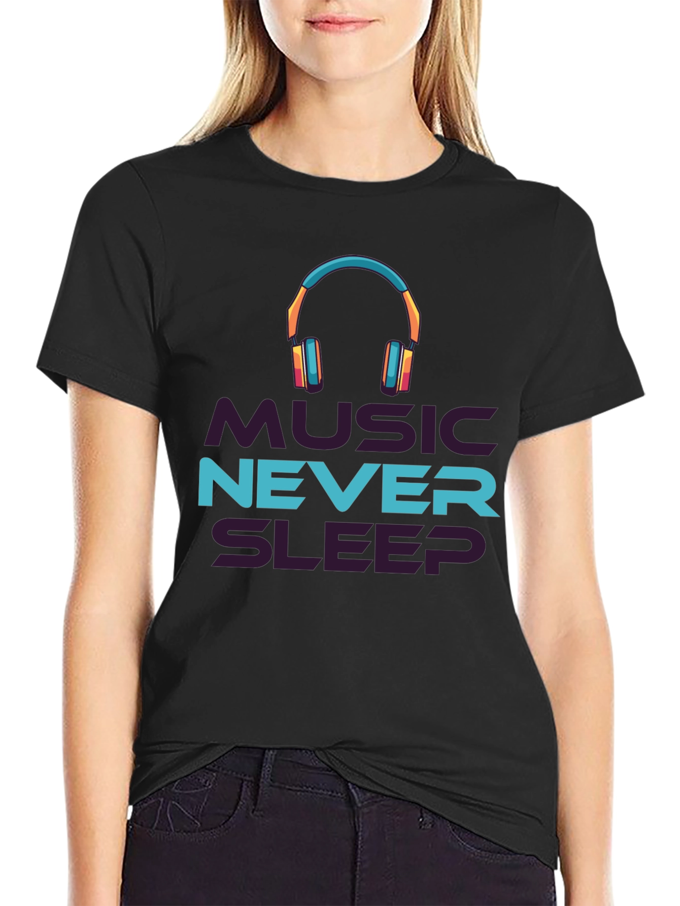 Music Never Sleep Black Graphic Tee