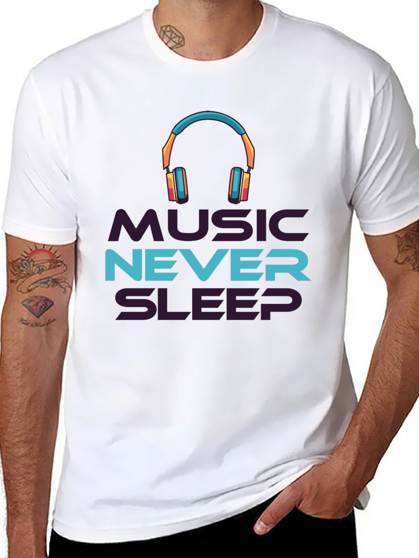 Music Never Sleep Black Graphic Tee