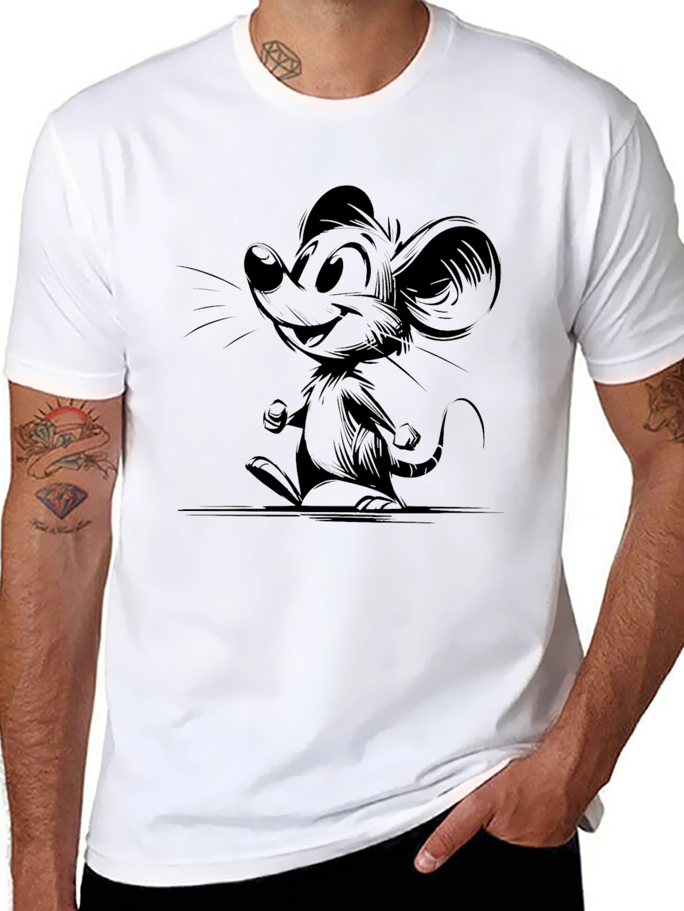 Cartoon Mouse Graphic Black T-Shirt