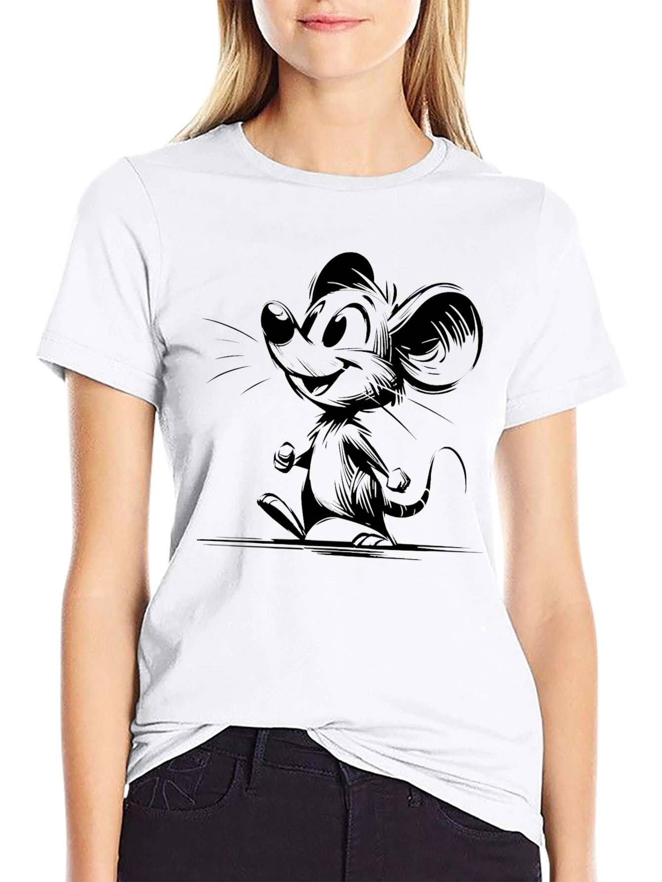 Cartoon Mouse Graphic Black T-Shirt