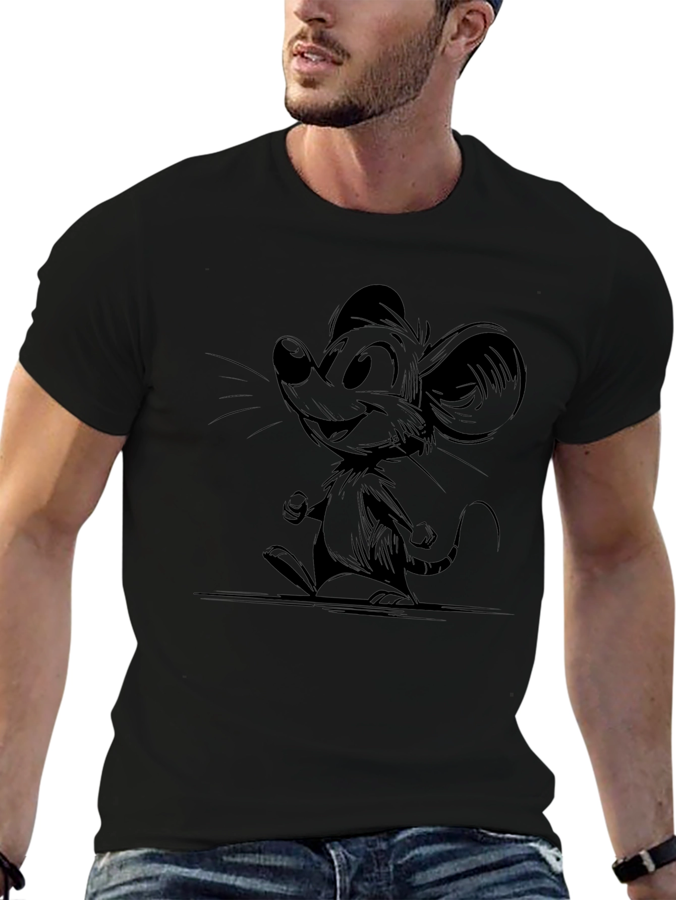 Cartoon Mouse Graphic Black T-Shirt