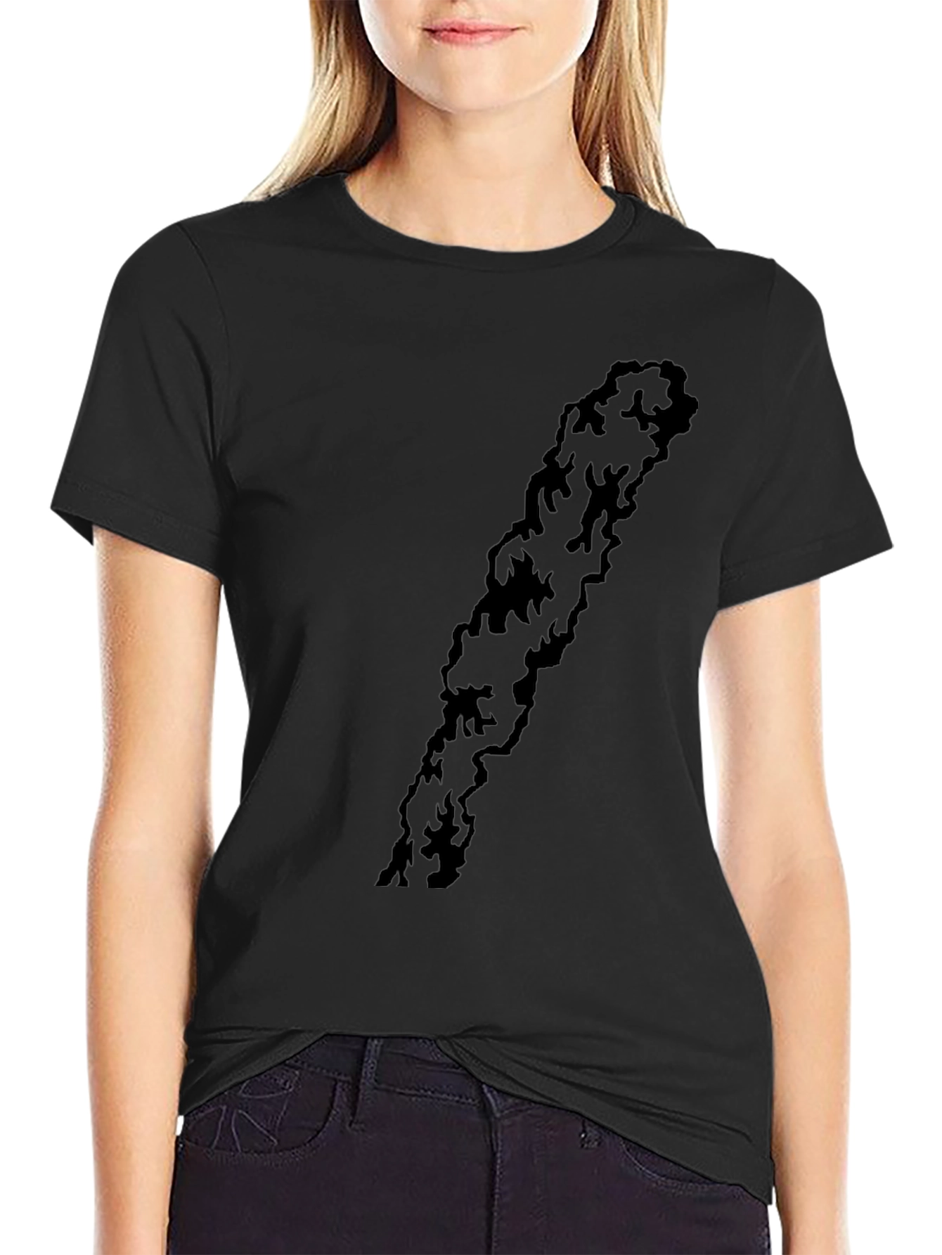 Mens Black Graphic Print Cotton T-Shirt