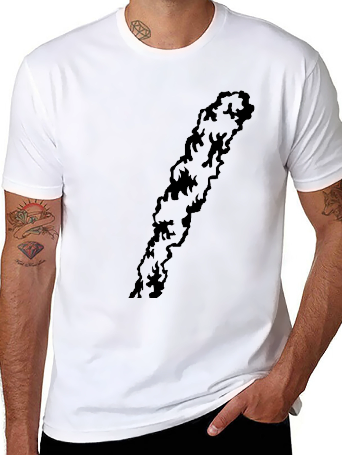 Mens Black Graphic Print Cotton T-Shirt