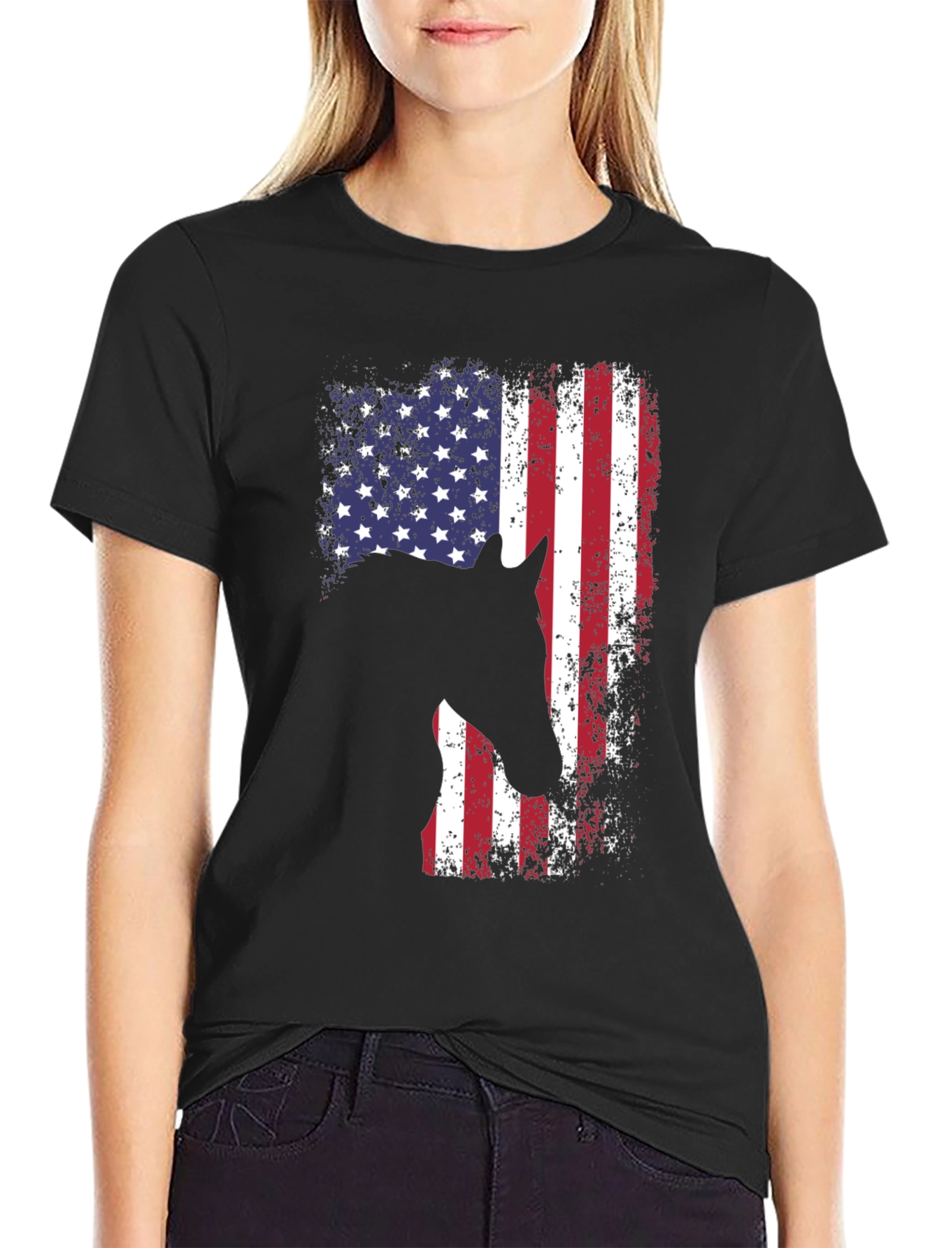 American Flag Horse T-Shirt - Patriotic Design