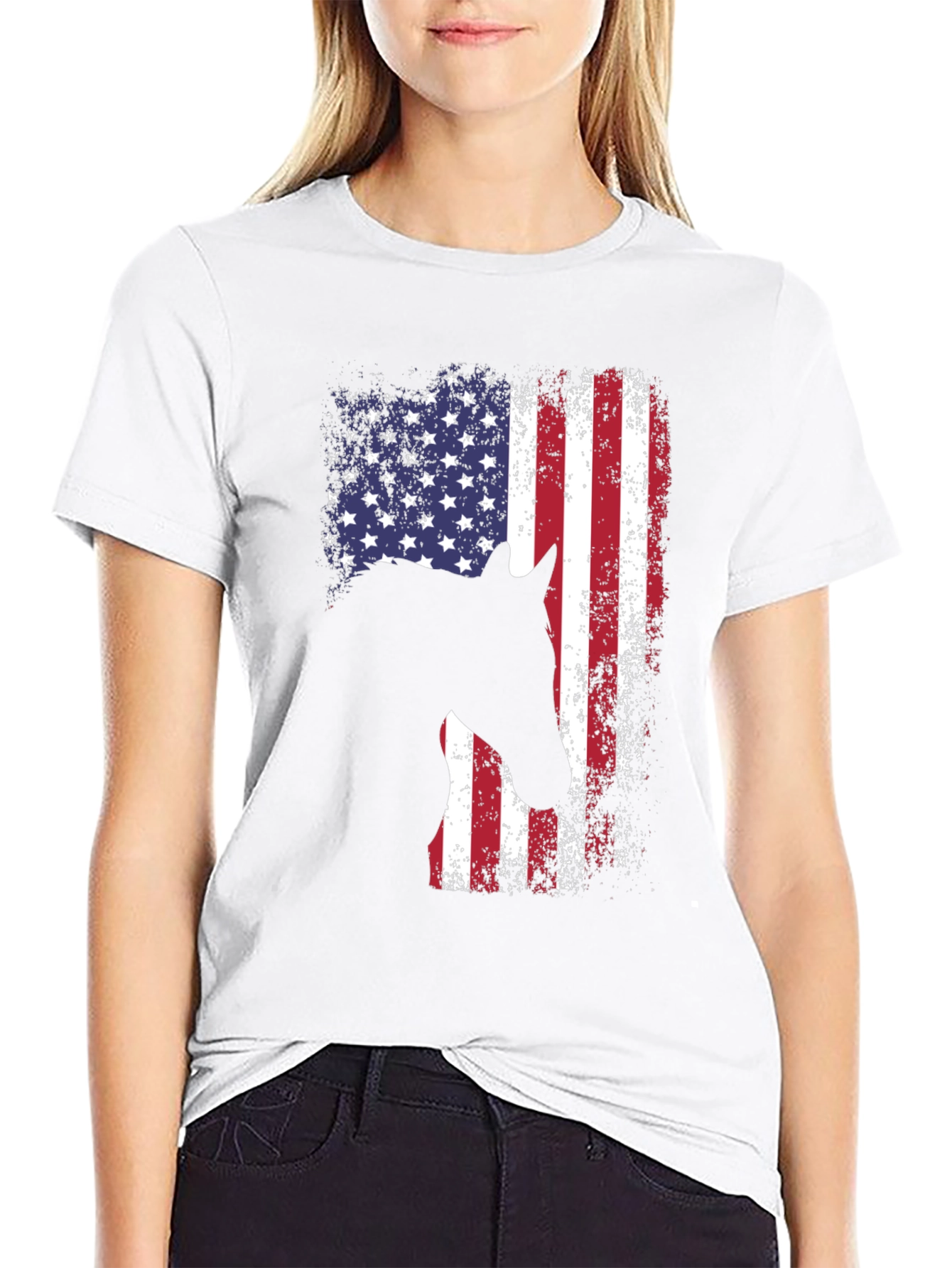 American Flag Horse T-Shirt - Patriotic Design