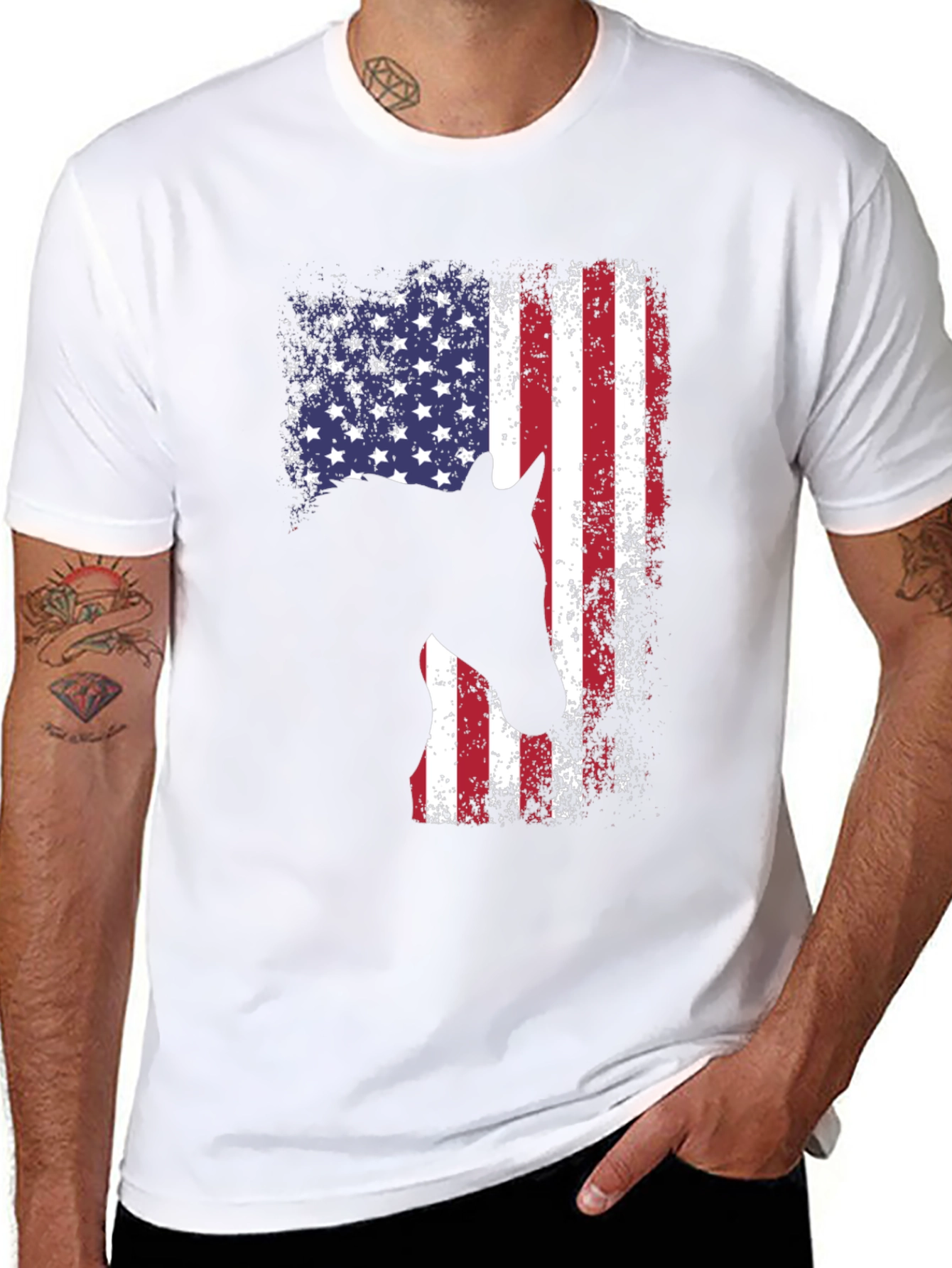 American Flag Horse T-Shirt - Patriotic Design